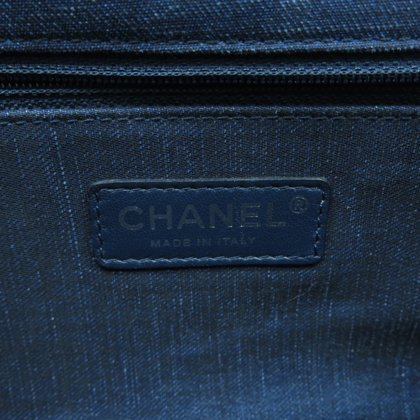 CHANEL 菱格牛仔布Chain Shoulder Bag銀扣鏈帶肩背包藍色