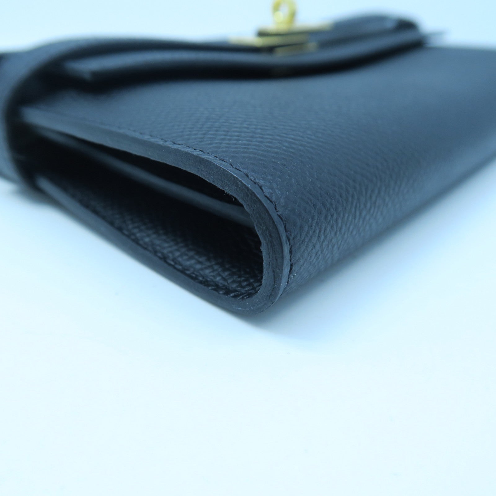 HERMES Epsom Leather Kelly Wallet Gold Buckle Long Wallet Black