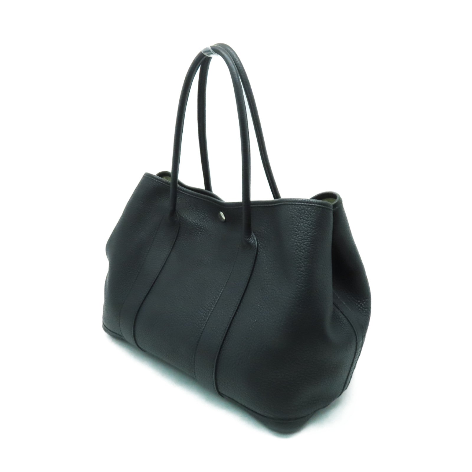 HERMES Negonda皮革Garden Party PM銀扣手挽袋Noir黑色