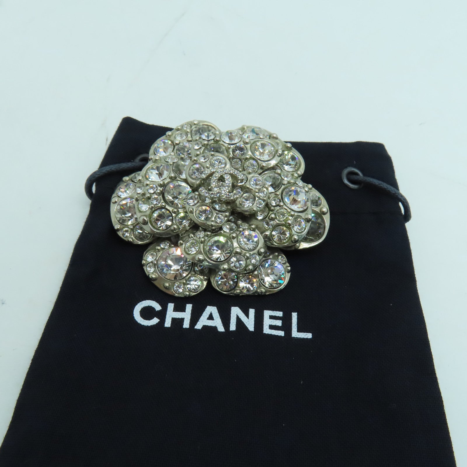 CHANEL 金属水晶Brooch胸针银色