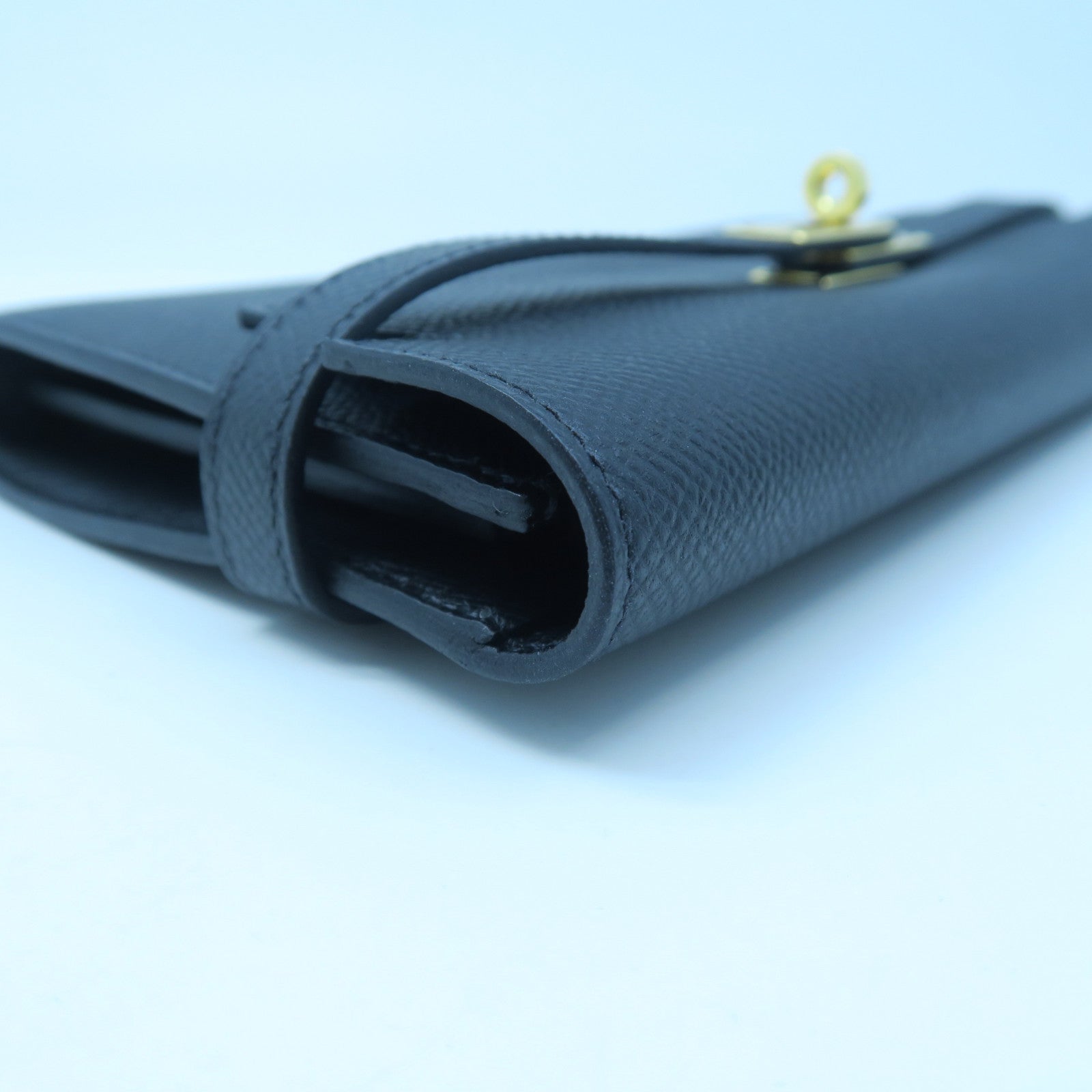 HERMES Epsom Leather Kelly Wallet Gold Buckle Long Wallet Black