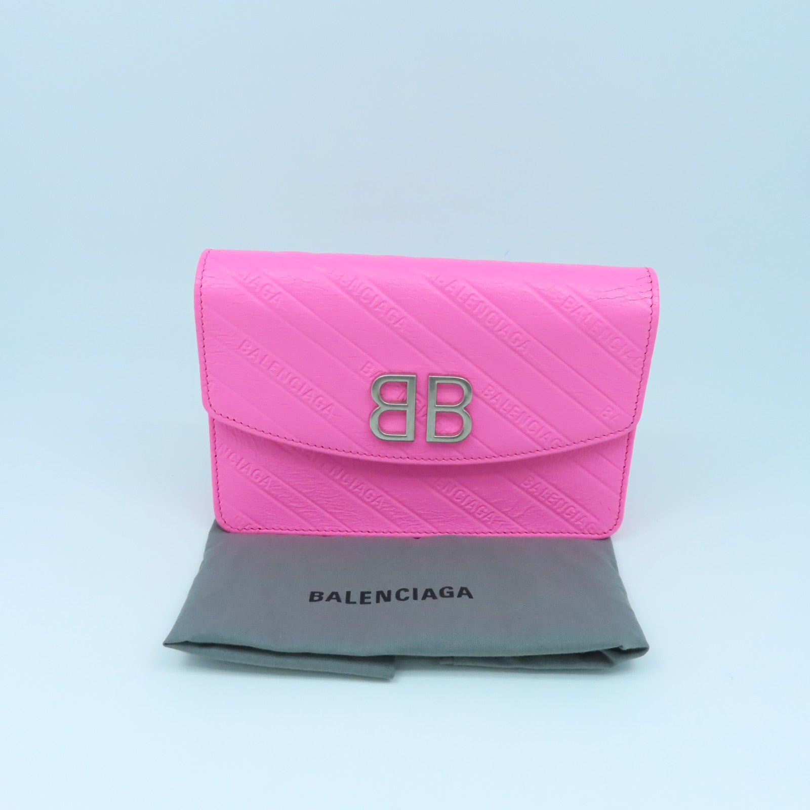 BALENCIAGA 【激減優惠】牛皮皮革Chain Shoulder銀扣肩背袋粉紅色
