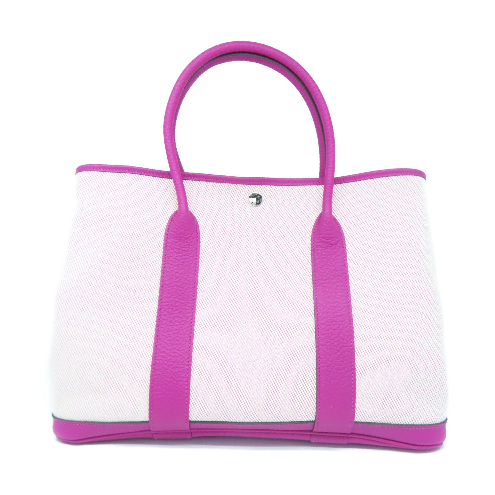 HERMES 帆布GardenParty PM銀扣手挽袋桃紫色