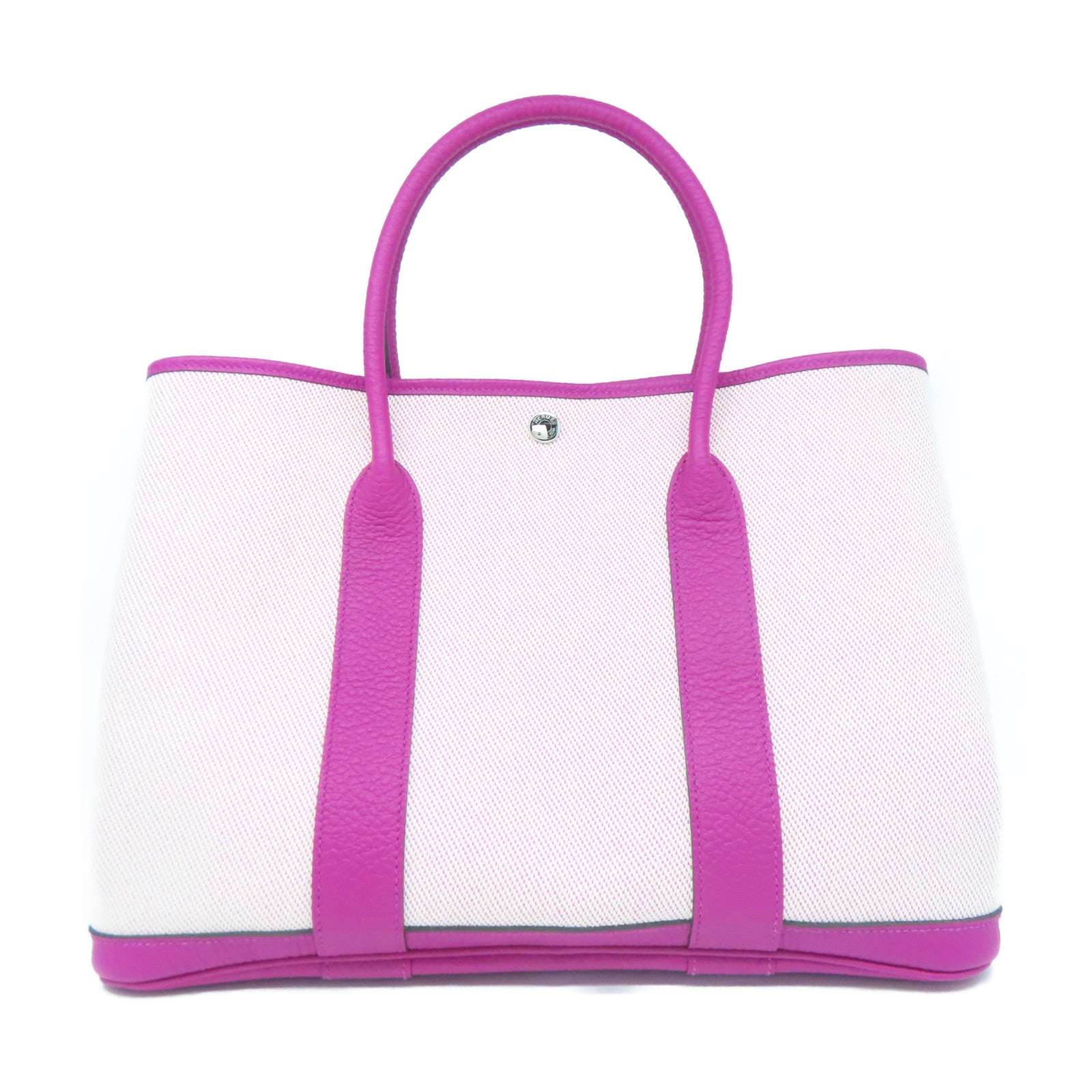 HERMES 帆布GardenParty PM銀扣手挽袋桃紫色