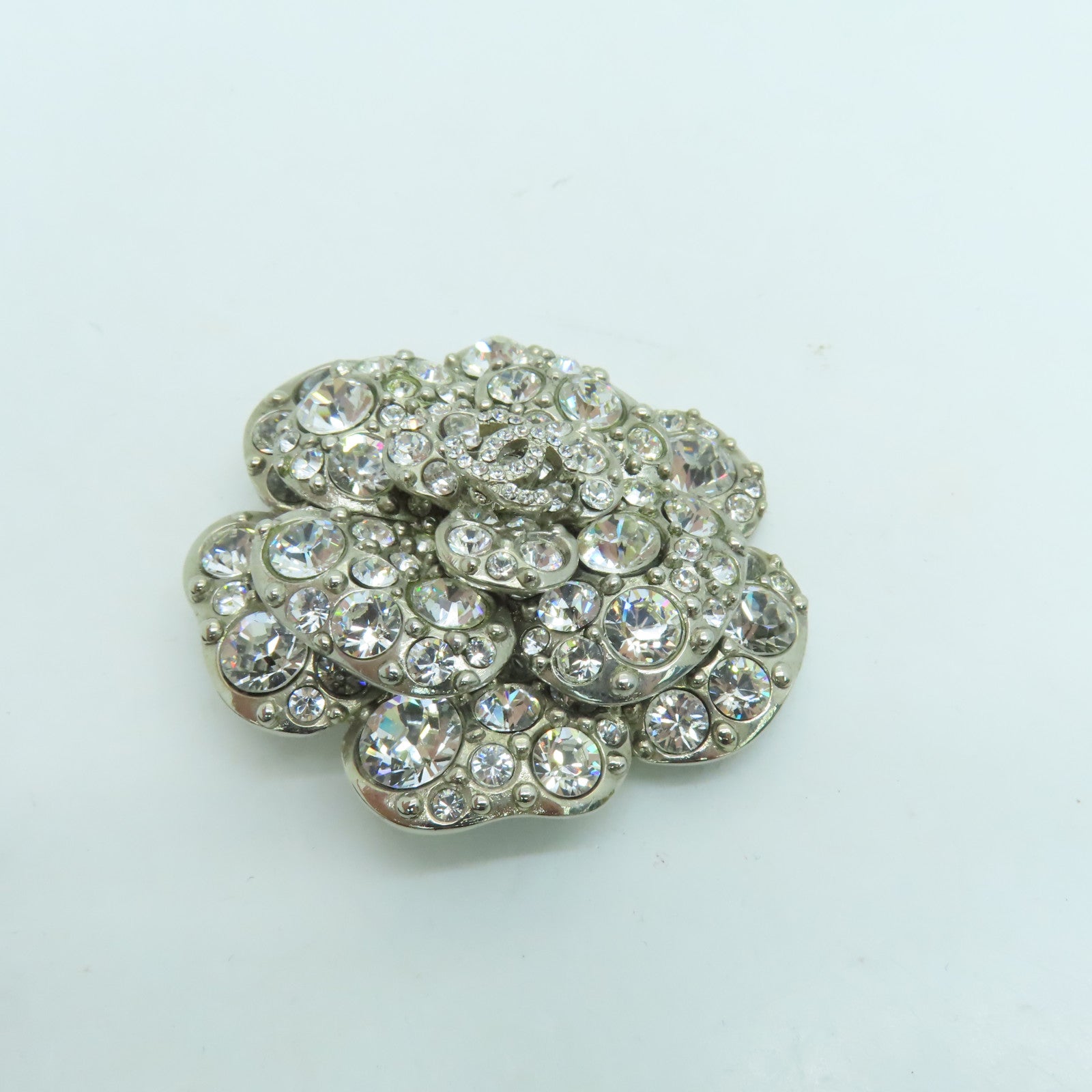 CHANEL 金属水晶Brooch胸针银色