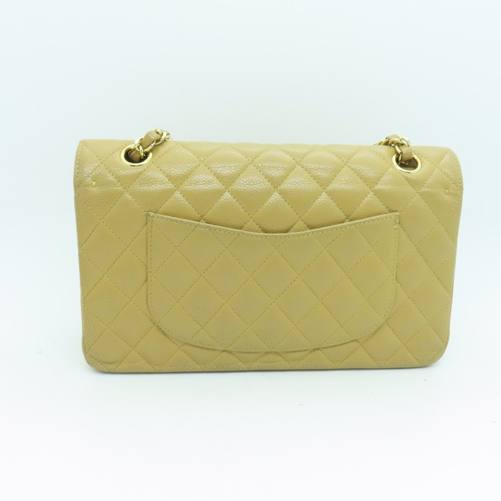 CHANEL 菱格Caviar皮革Chain Shoulder Bag金扣链带肩背袋米色