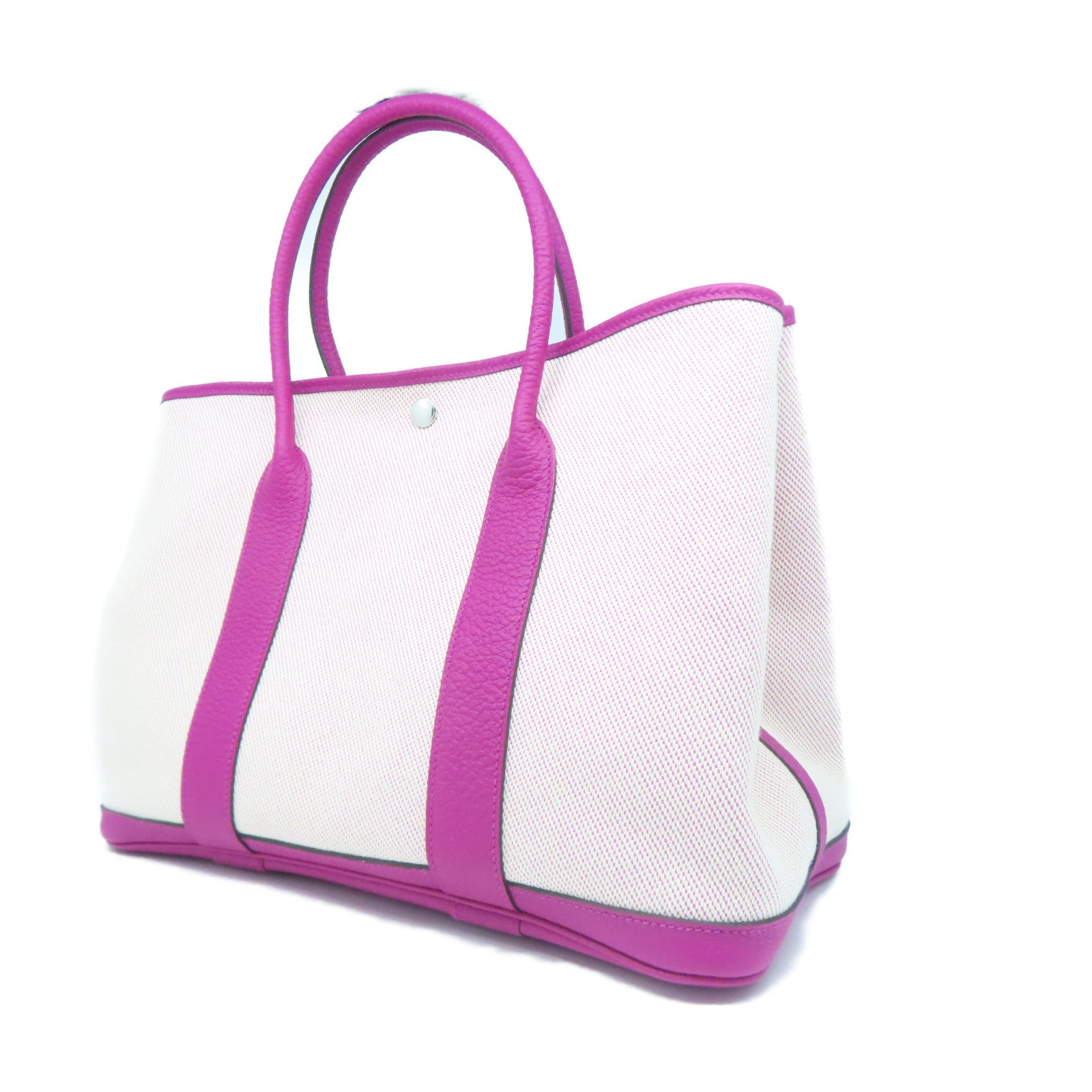 HERMES 帆布GardenParty PM銀扣手挽袋桃紫色
