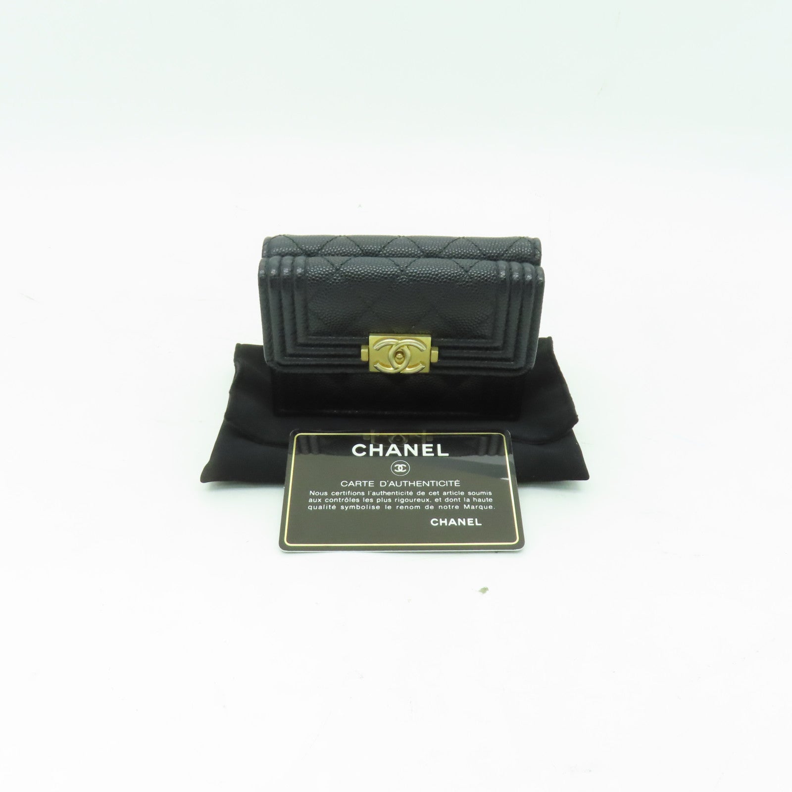 CHANEL 菱格Caviar皮革Boy Chanel Wallet金扣錢包黒色