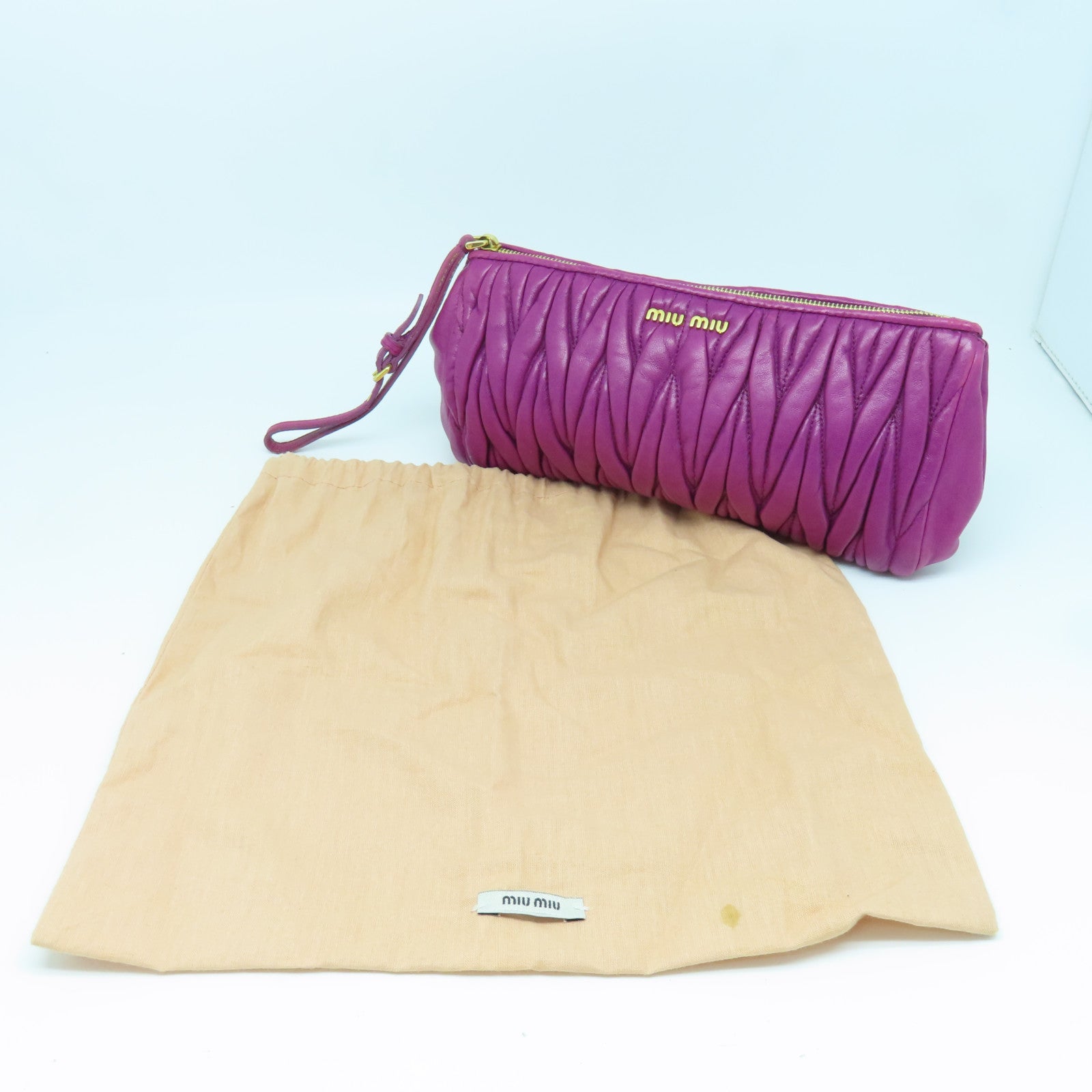 Miu Miu Sheepskin Leather Pouch Gold Buckle Clutch Purple