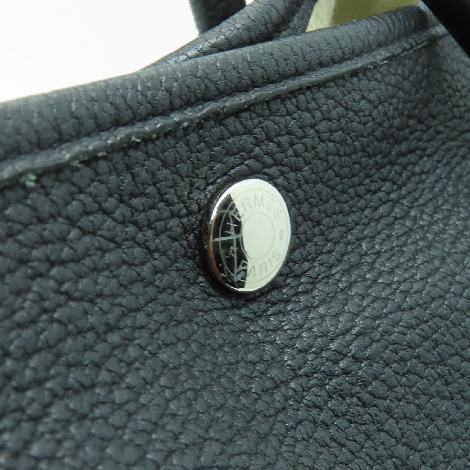 HERMES Negonda皮革Garden Party PM銀扣手挽袋Noir黑色