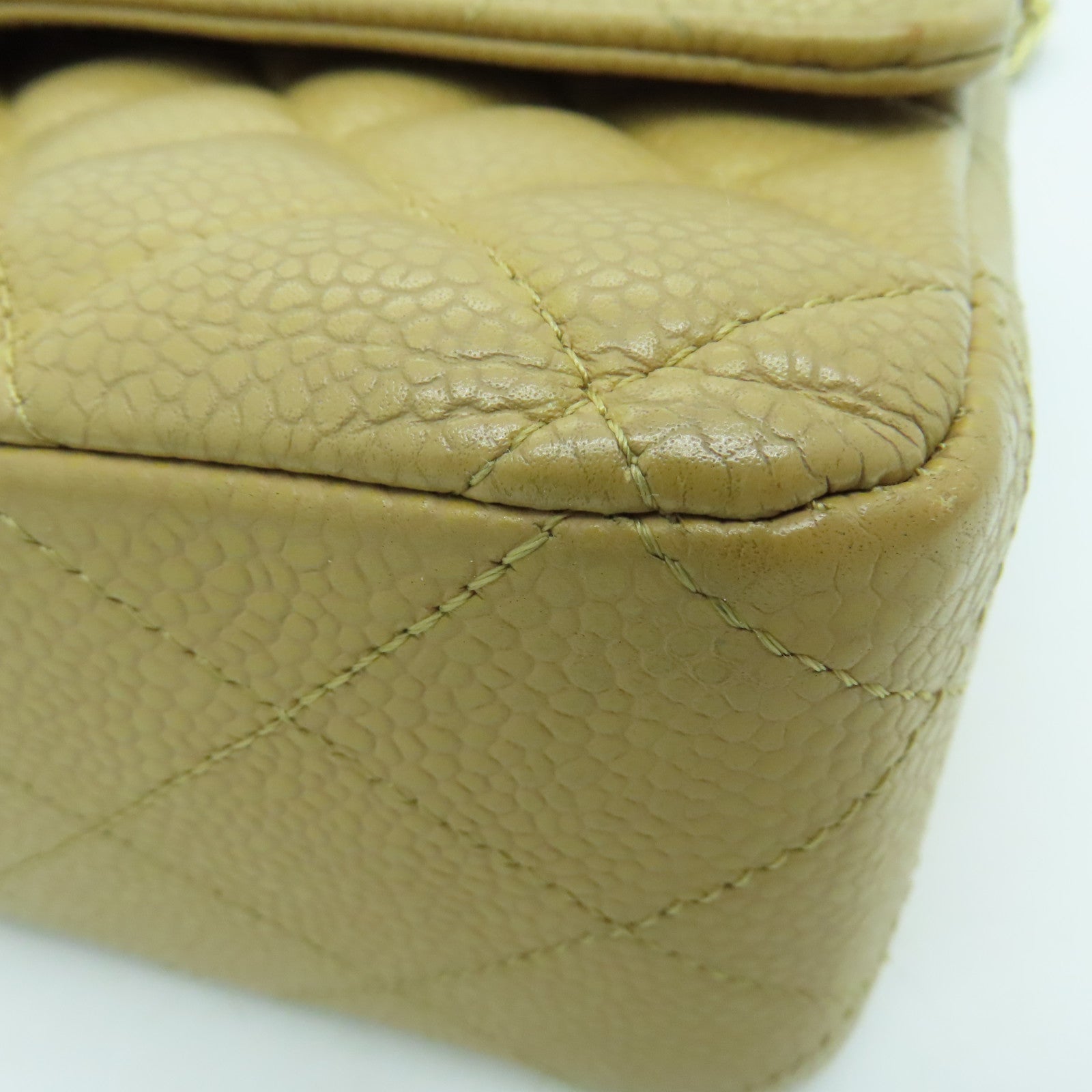 CHANEL 菱格Caviar皮革Chain Shoulder Bag金扣链带肩背袋米色