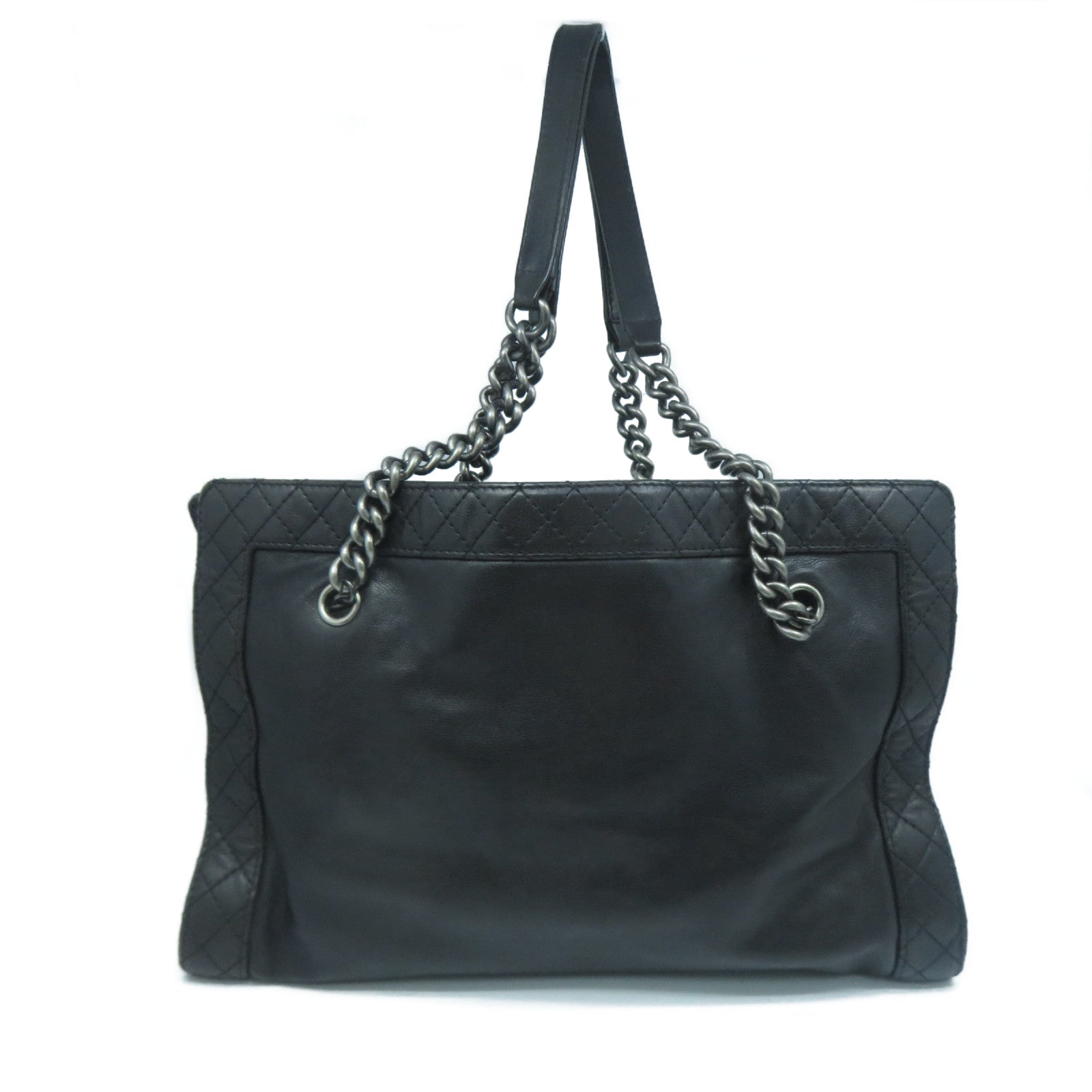CHANEL 牛皮皮革Boy Chain Shoulder Bag銀扣鏈帶肩背袋黑色