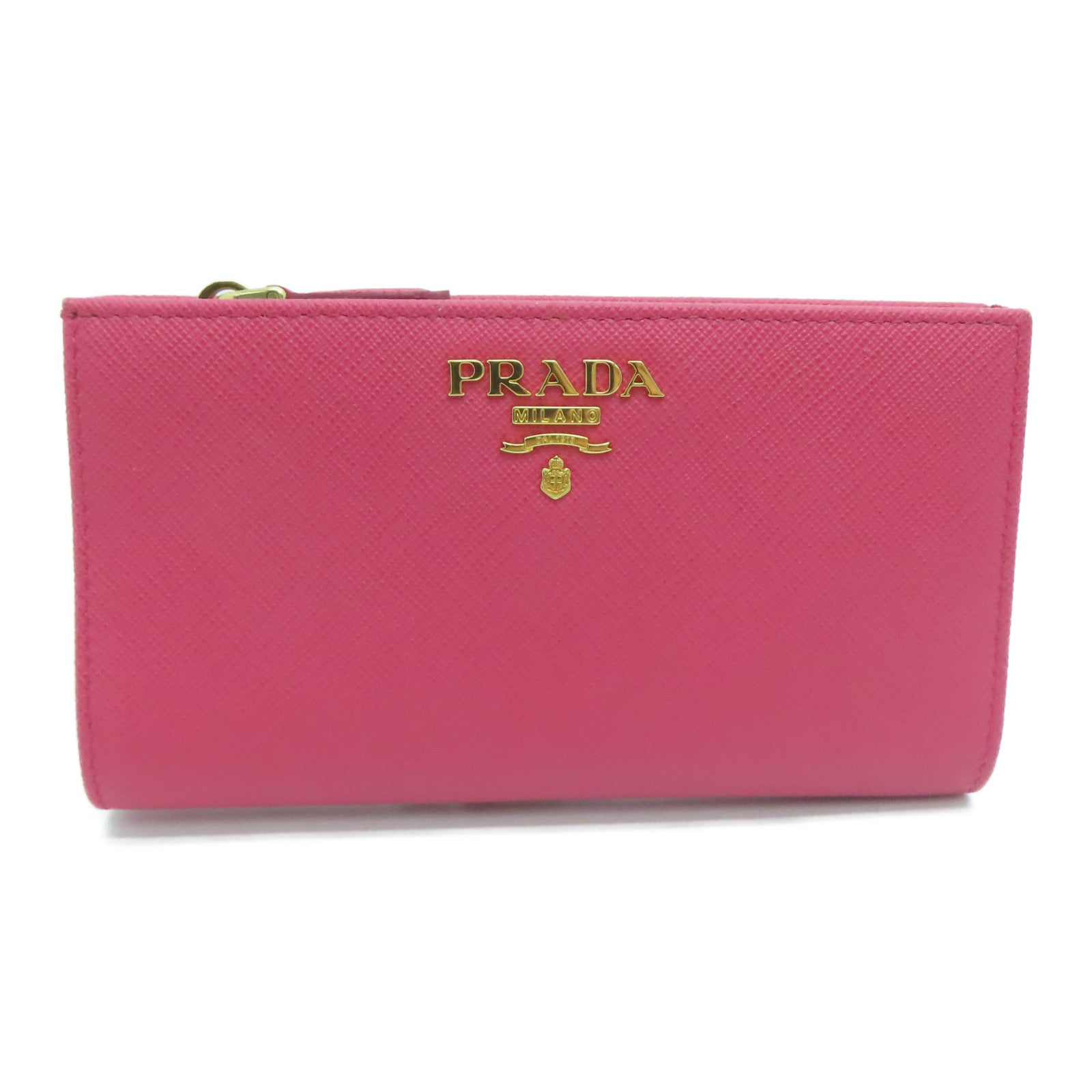 PRADA Saffiano皮革Wallet金扣钱包粉红色