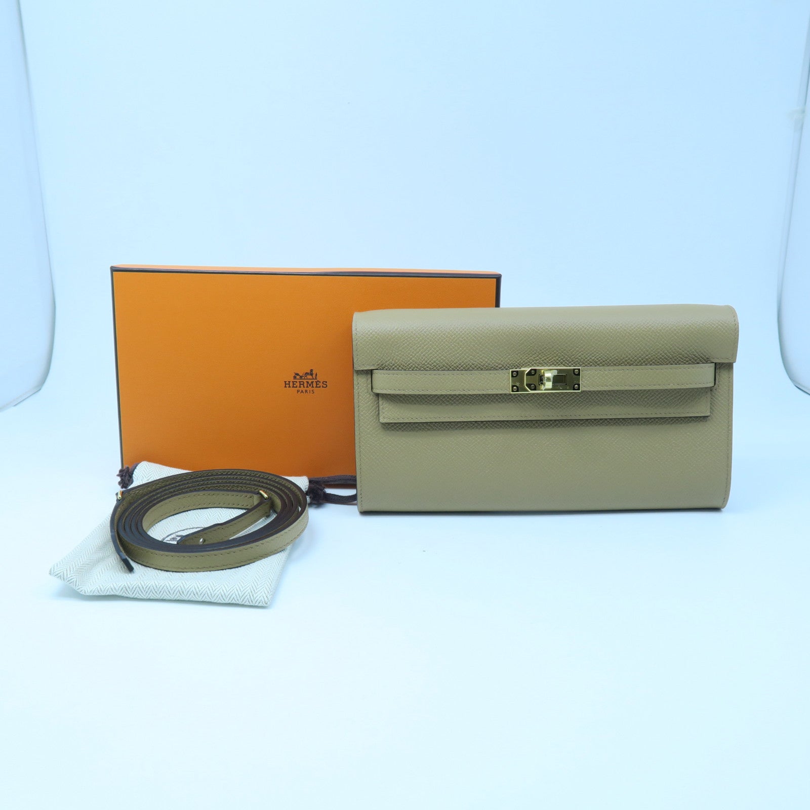 HERMES Epsom Leather Kelly To Go Gold Buckle Long Wallet Milk Tea/Mallow Purple