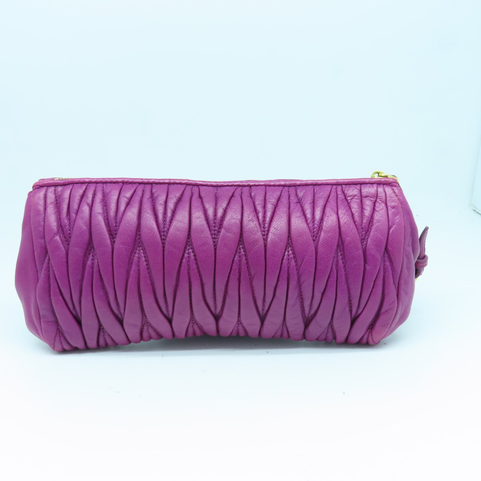 Miu Miu Sheepskin Leather Pouch Gold Buckle Clutch Purple