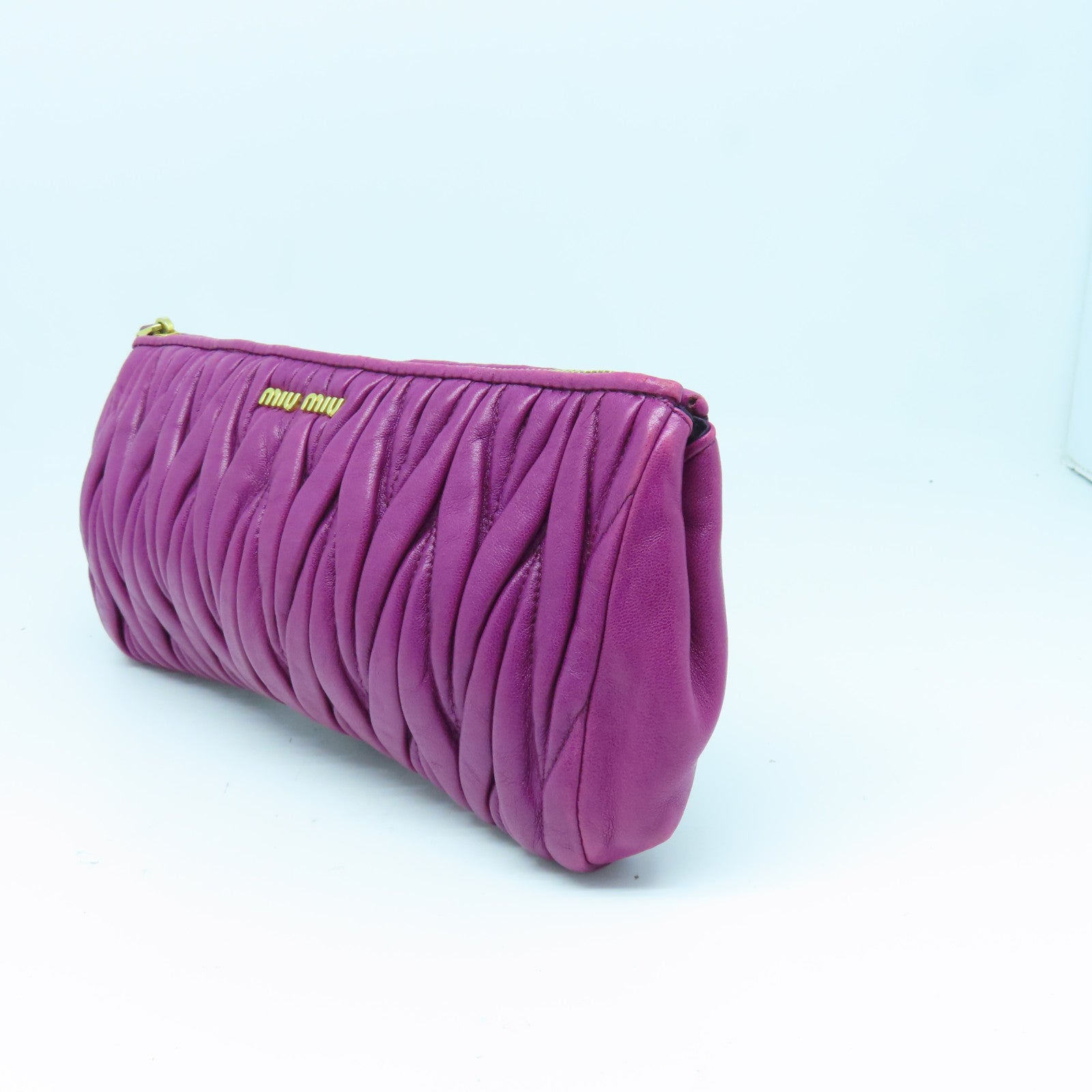 Miu Miu Sheepskin Leather Pouch Gold Buckle Clutch Purple