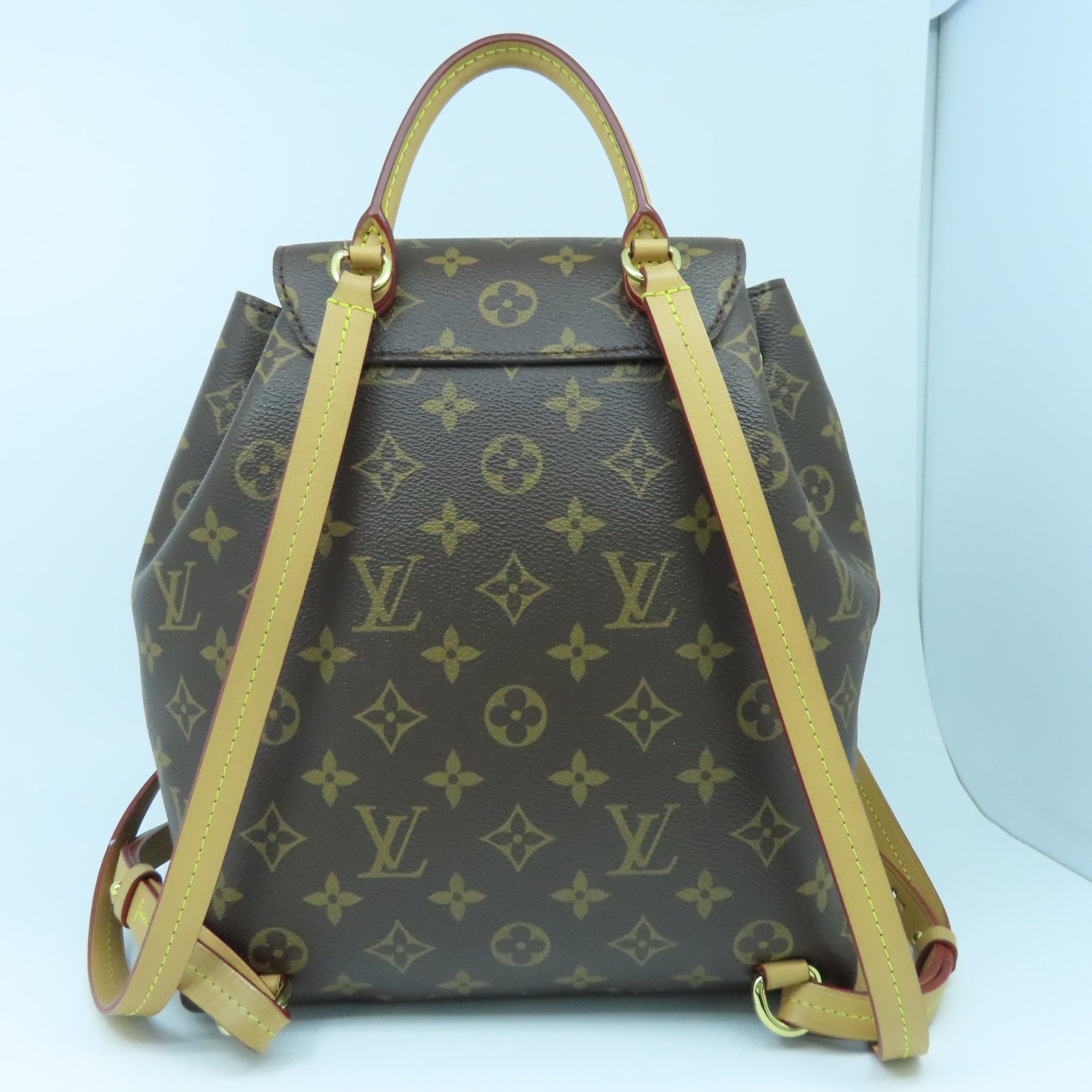 LOUIS VUITTON Monogram Montsuris PM Gold Buckle Backpack Brown