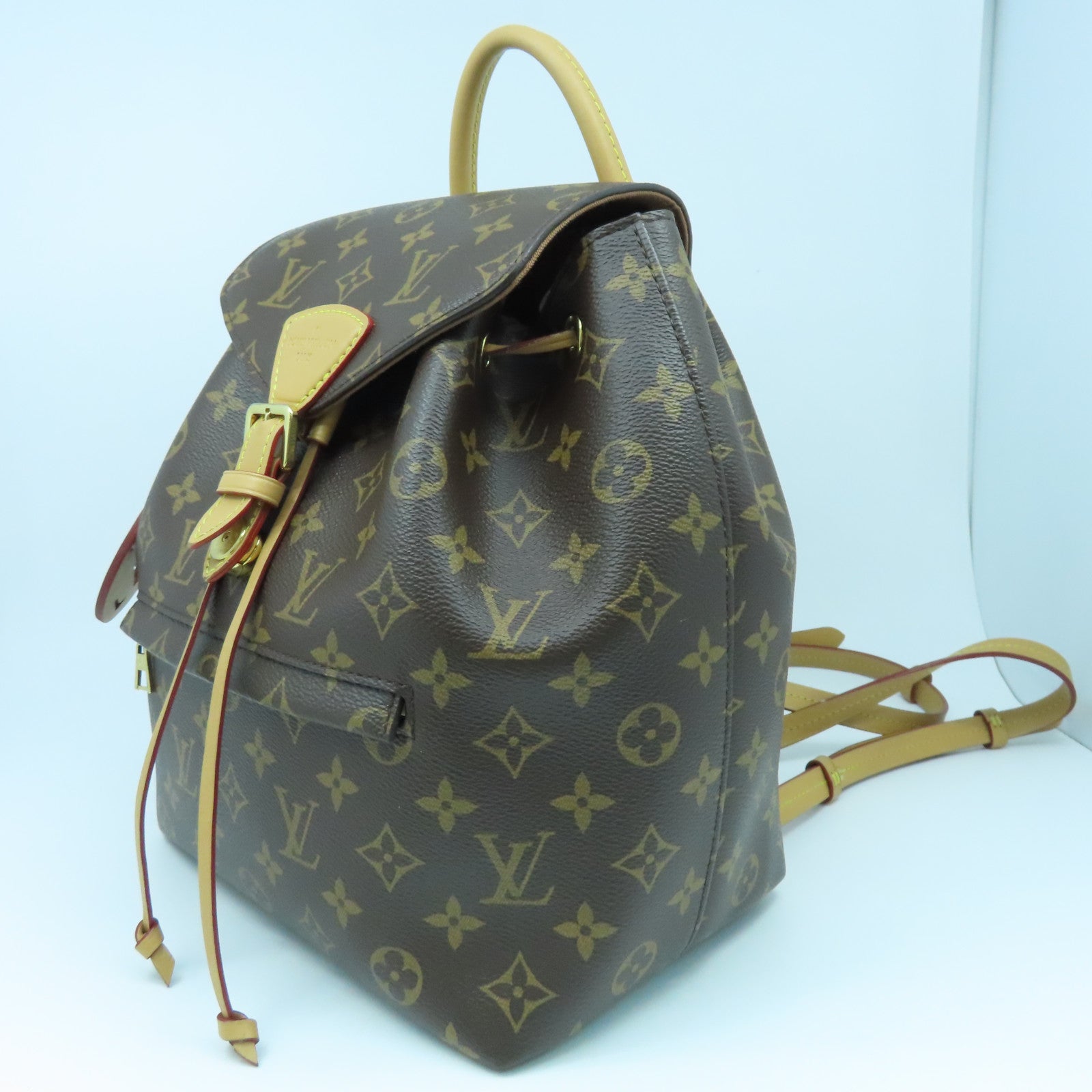 LOUIS VUITTON Monogram Montsuris PM Gold Buckle Backpack Brown