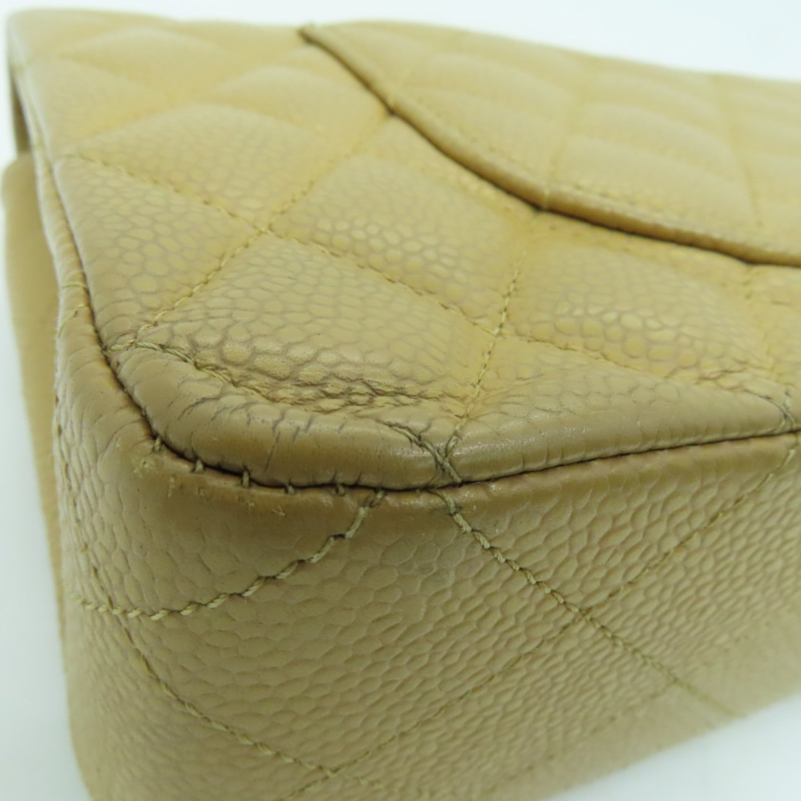 CHANEL 菱格Caviar皮革Chain Shoulder Bag金扣链带肩背袋米色