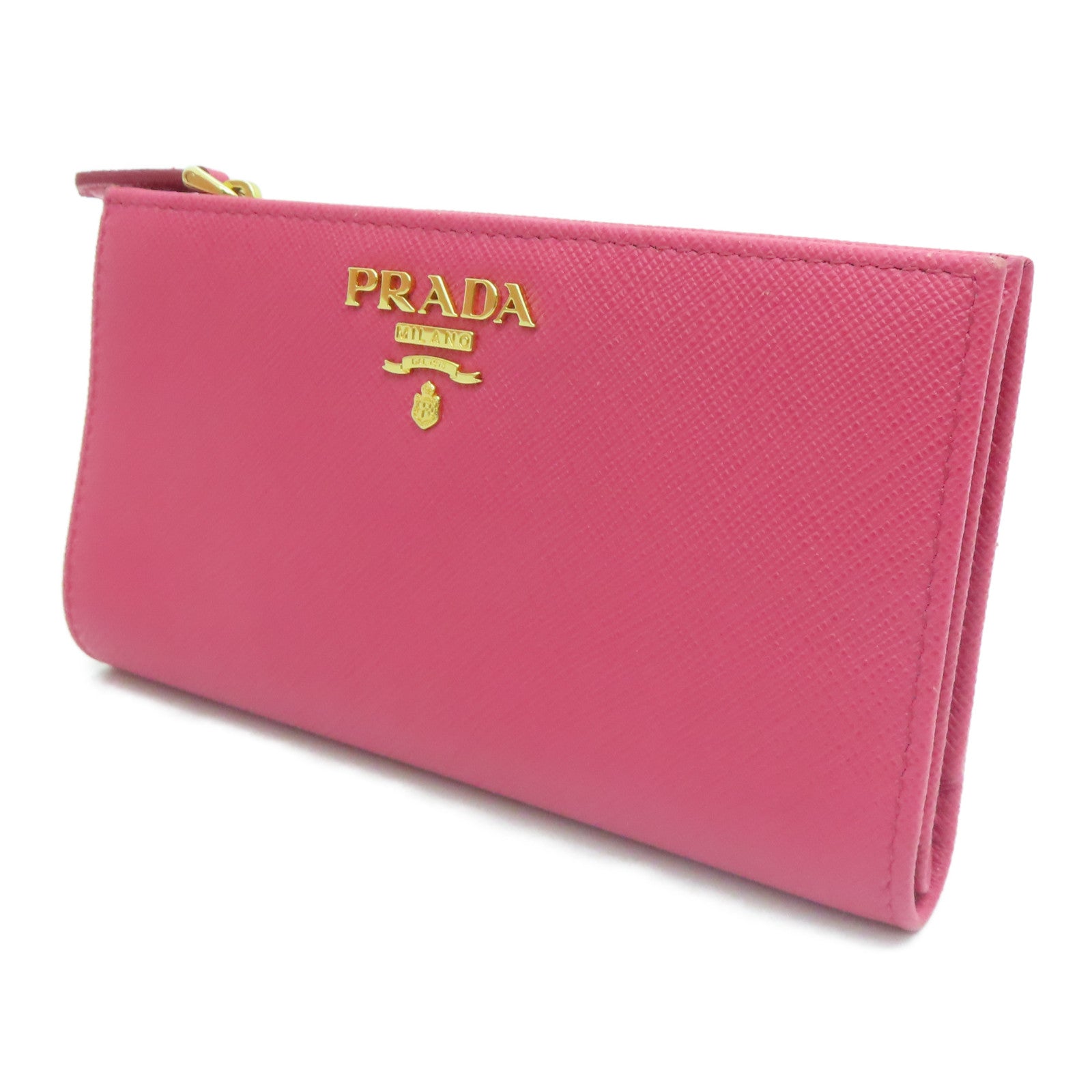 PRADA Saffiano皮革Wallet金扣钱包粉红色