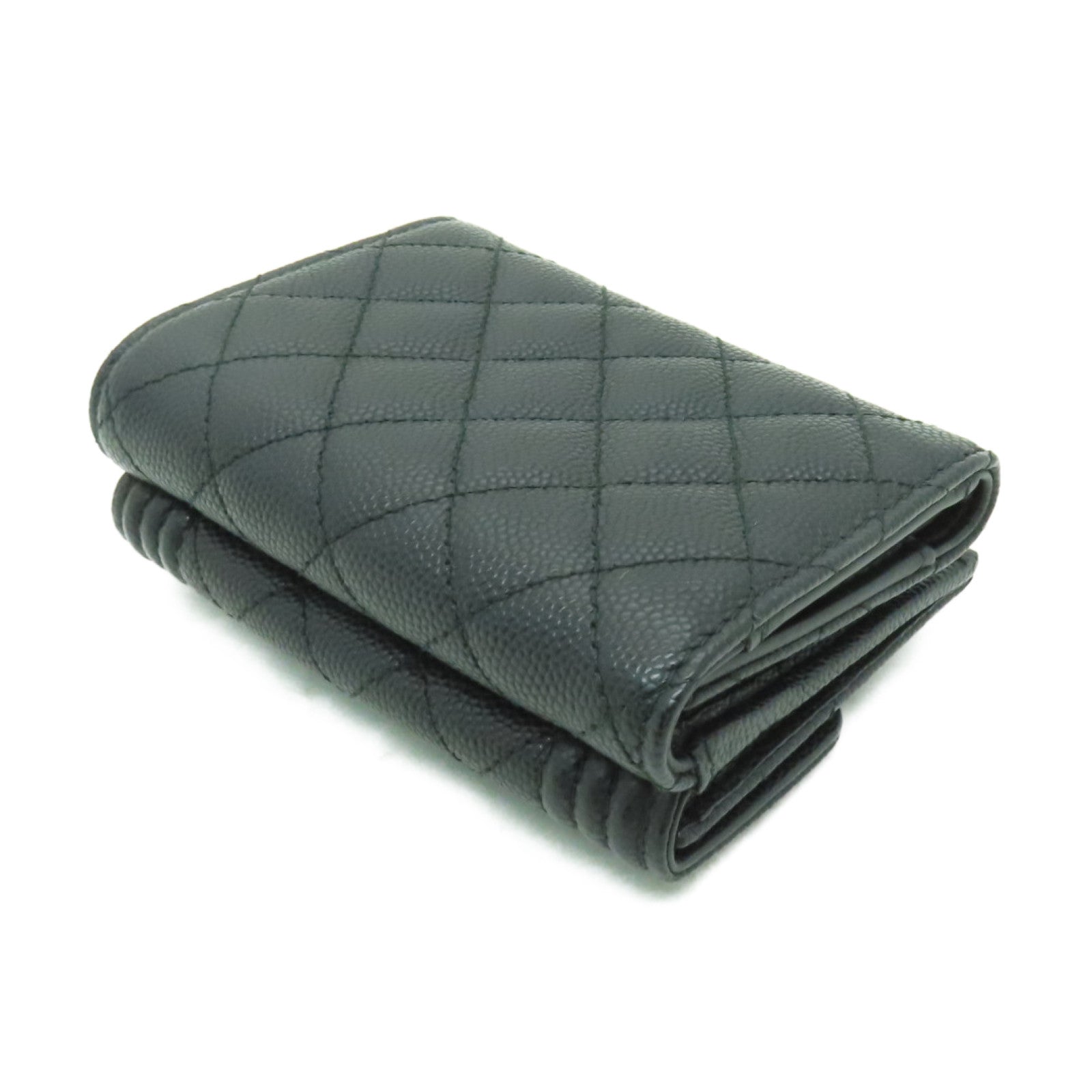 CHANEL 菱格Caviar皮革Boy Chanel Wallet金扣錢包黒色
