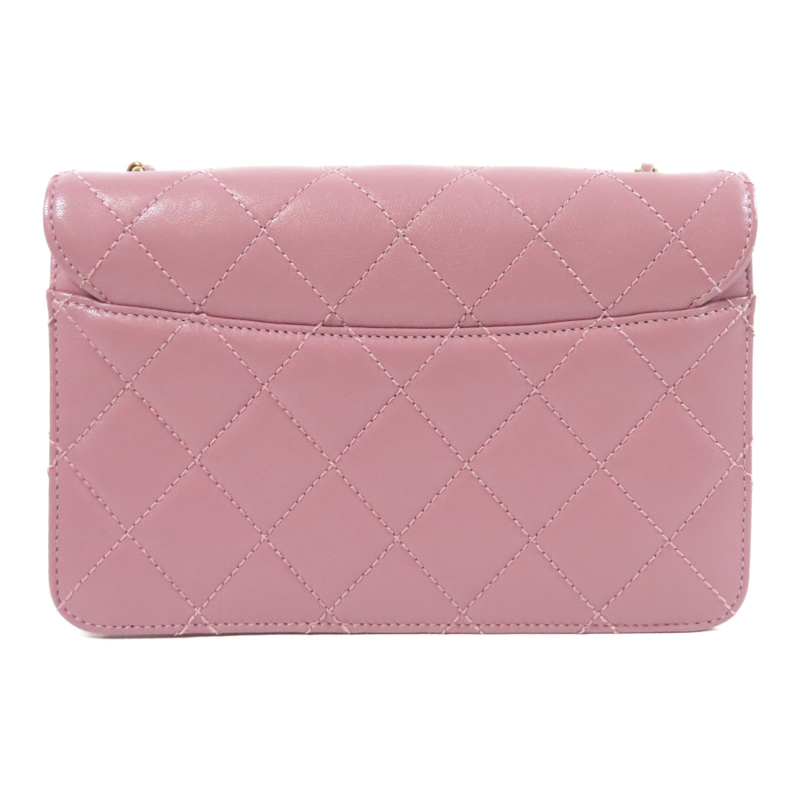 CHANEL 菱格牛皮皮革Chain Shoulder Bag金扣鏈帶肩背袋粉紅色