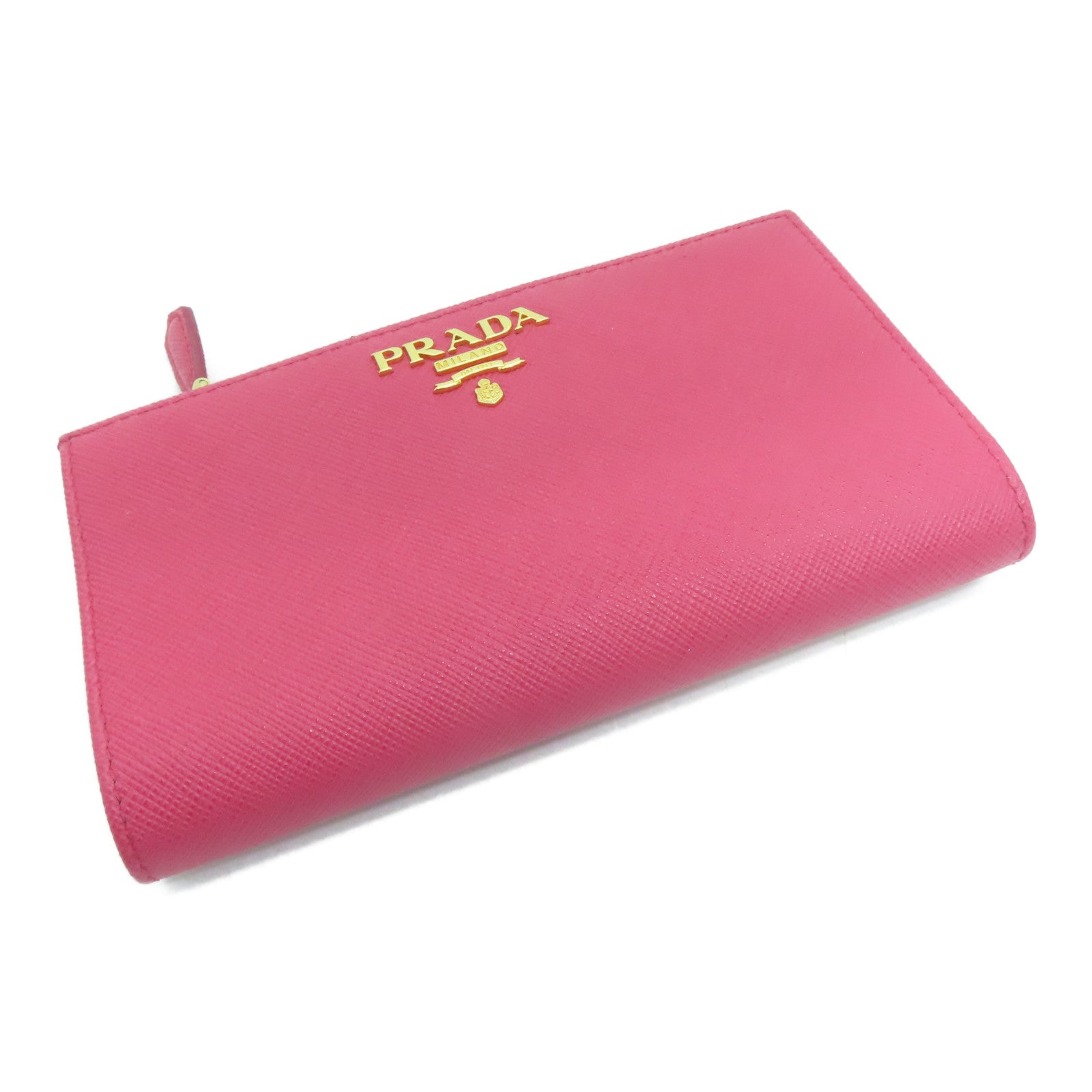 PRADA Saffiano皮革Wallet金扣钱包粉红色