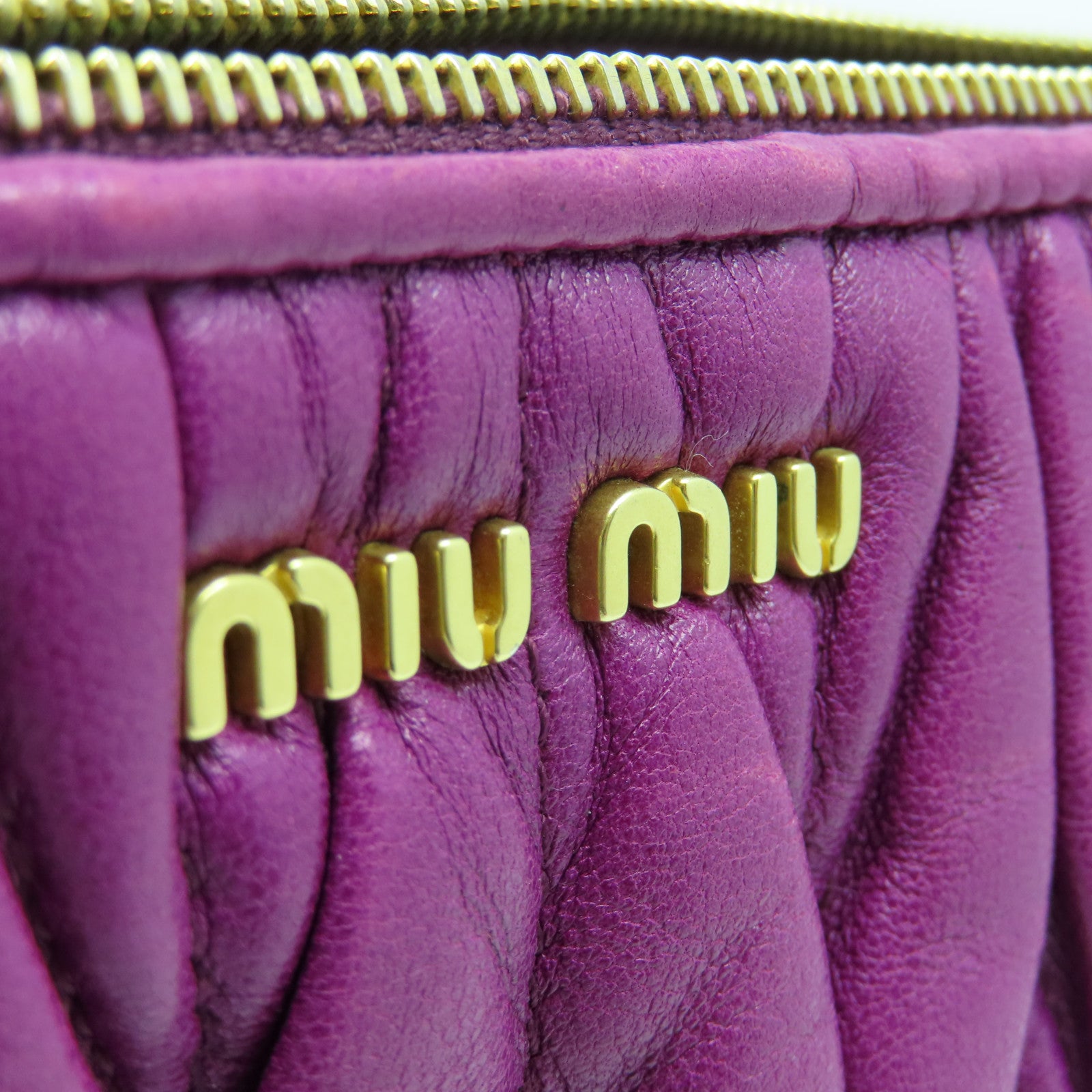 Miu Miu Sheepskin Leather Pouch Gold Buckle Clutch Purple