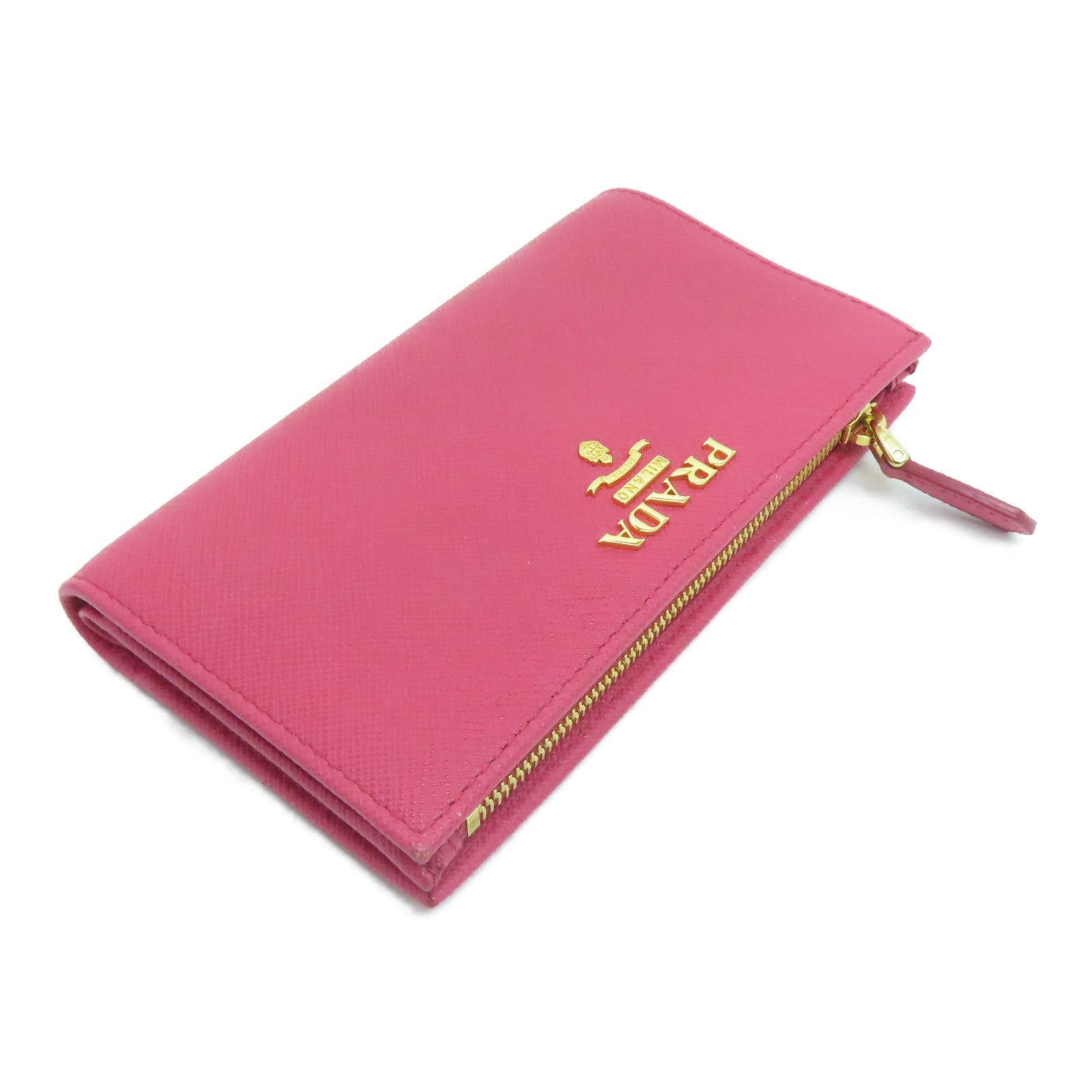 PRADA Saffiano皮革Wallet金扣钱包粉红色