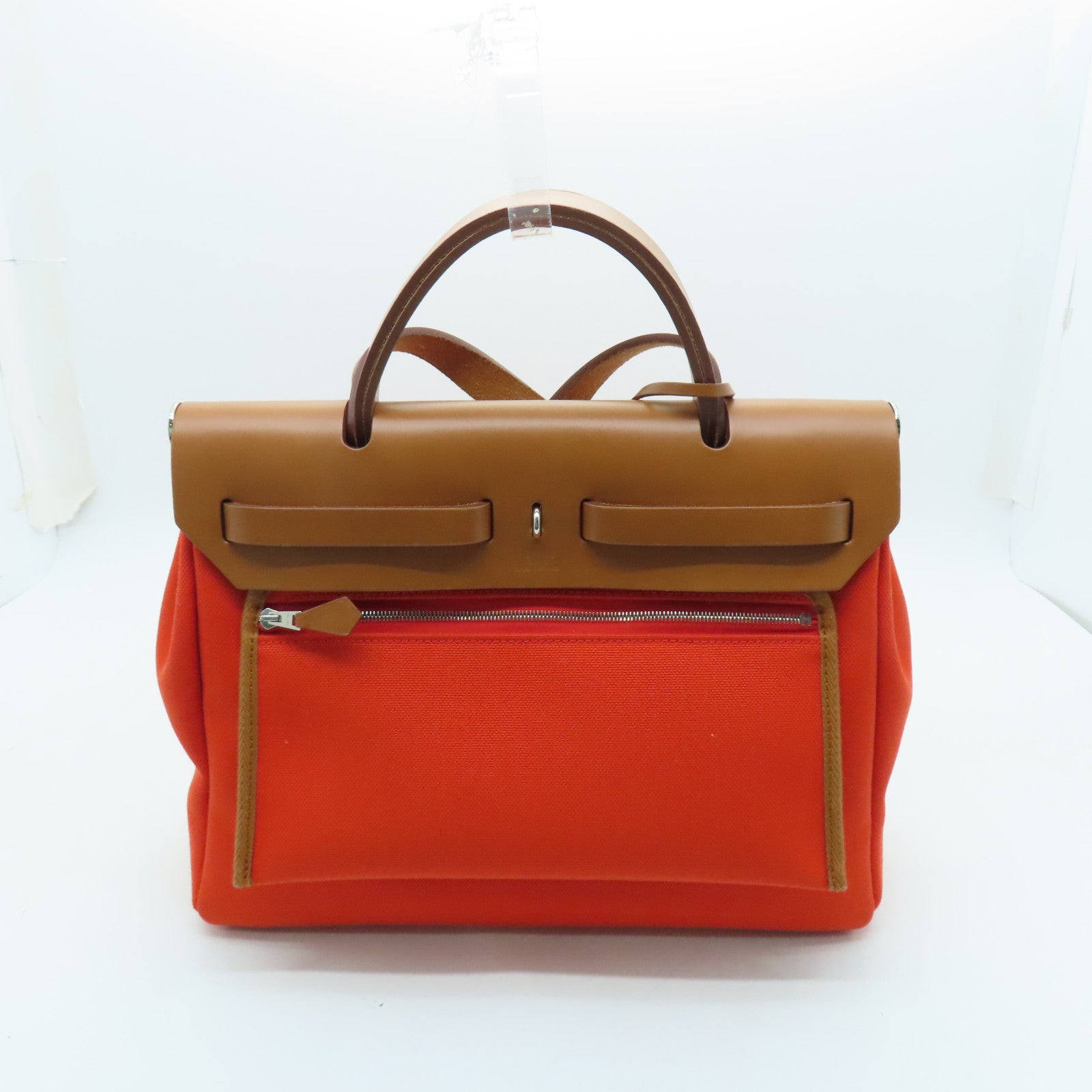 HERMES 【激減優惠】帆布Herbag PM銀扣手挽肩背兩用袋Mecano橙色