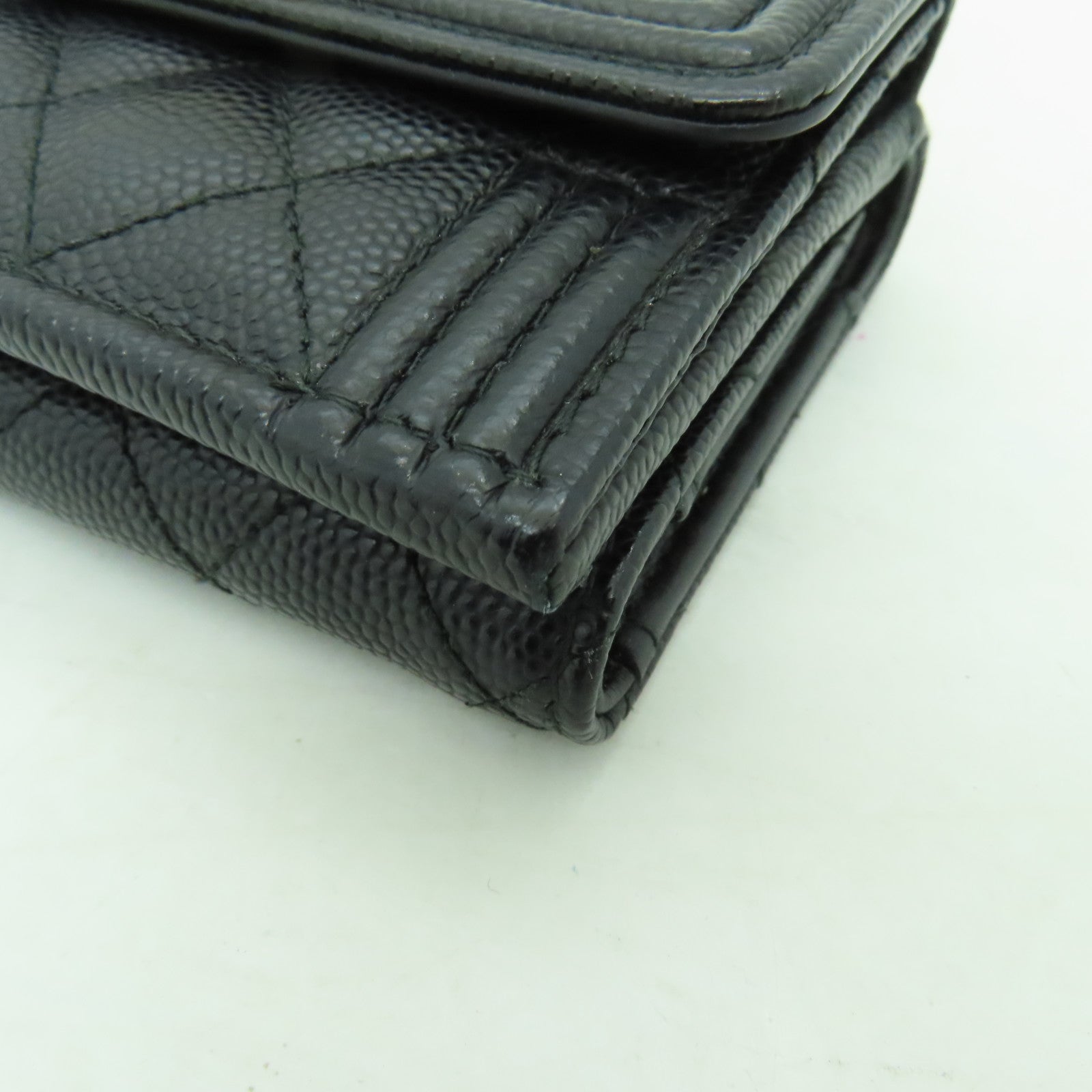 CHANEL 菱格Caviar皮革Boy Chanel Wallet金扣錢包黒色