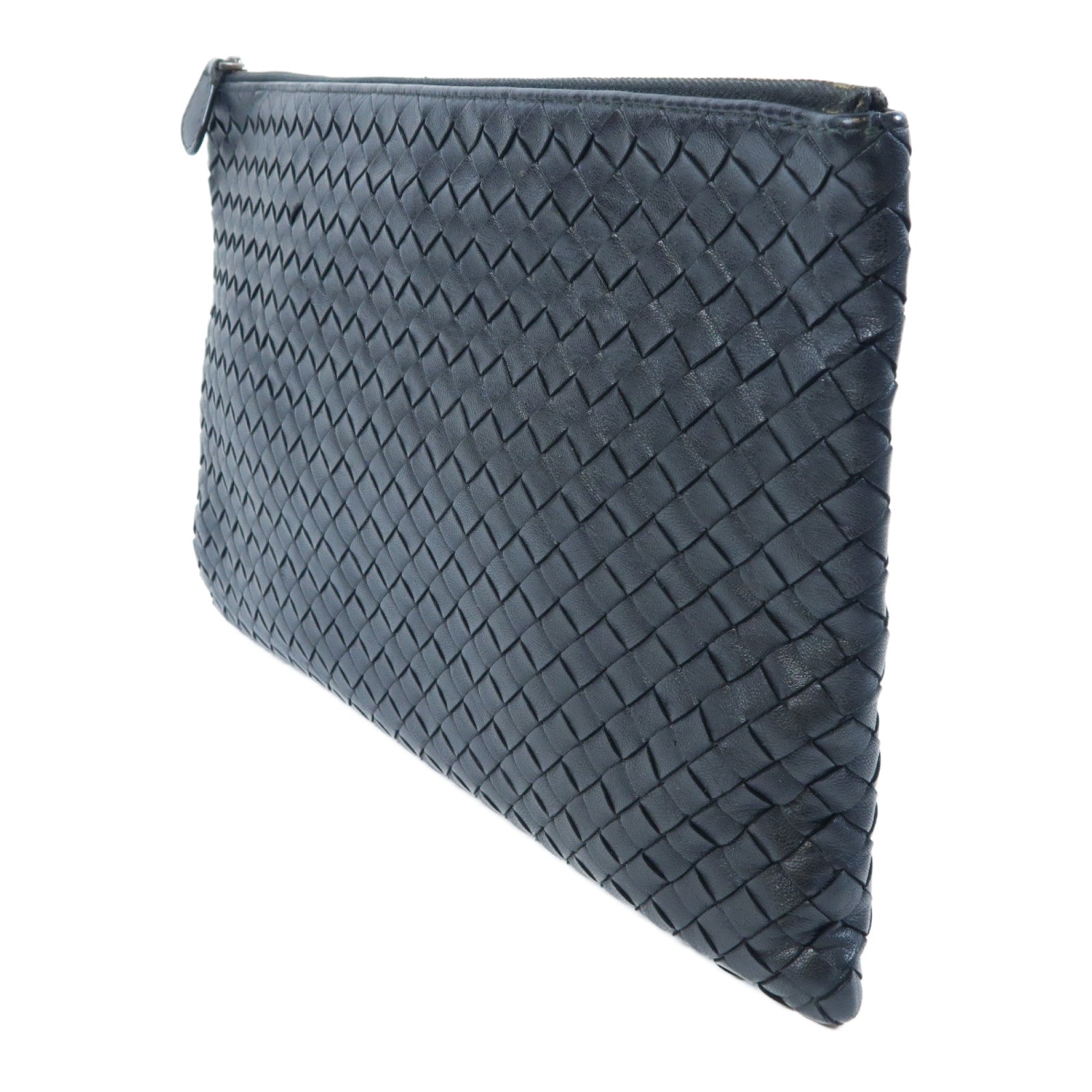 BOTTEGA VENETA 羊皮織紋皮革Clutch金扣手拿包黑色