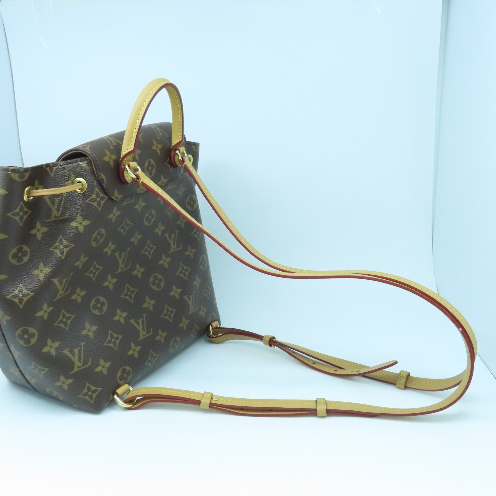 LOUIS VUITTON Monogram Montsuris PM Gold Buckle Backpack Brown