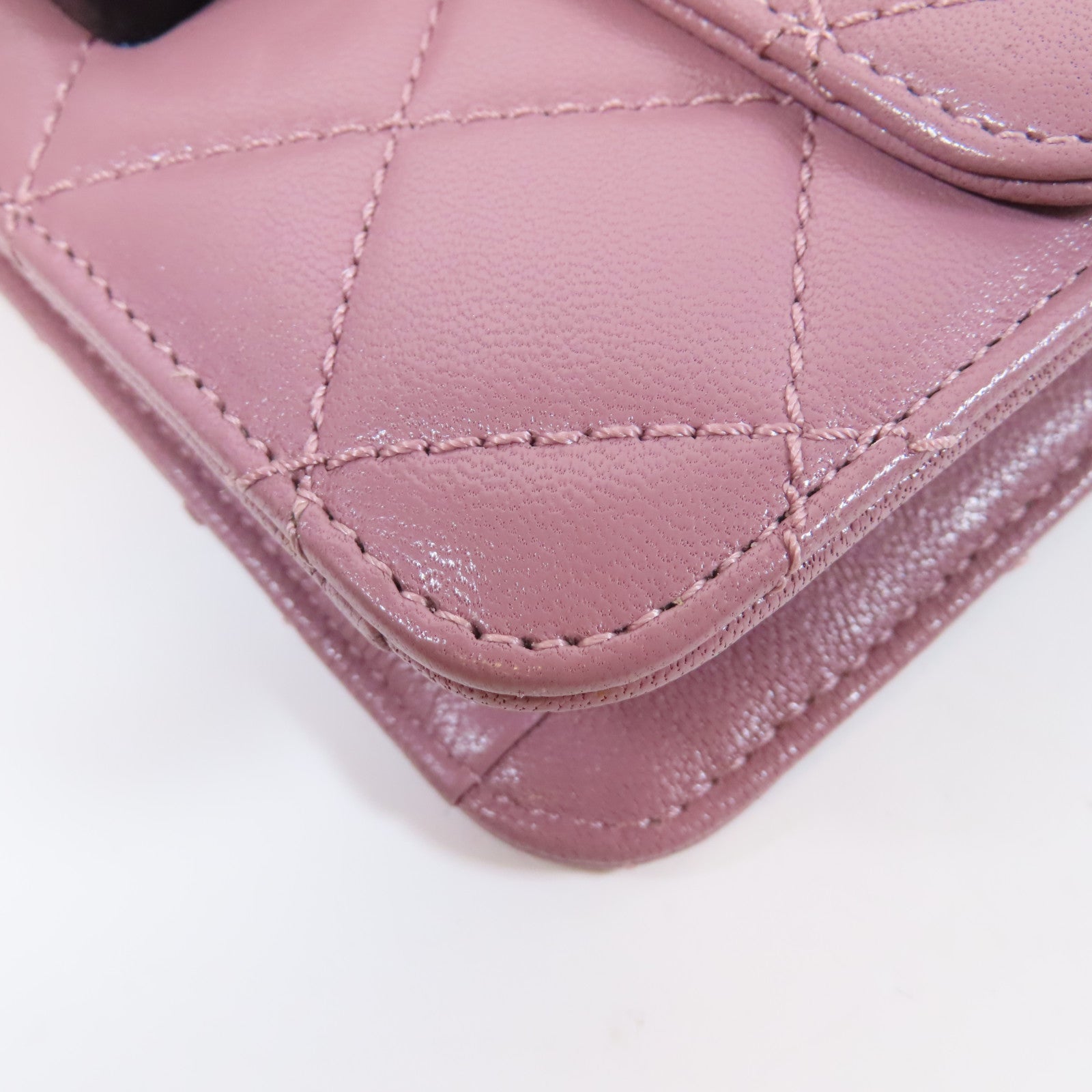 CHANEL 菱格牛皮皮革Chain Shoulder Bag金扣鏈帶肩背袋粉紅色