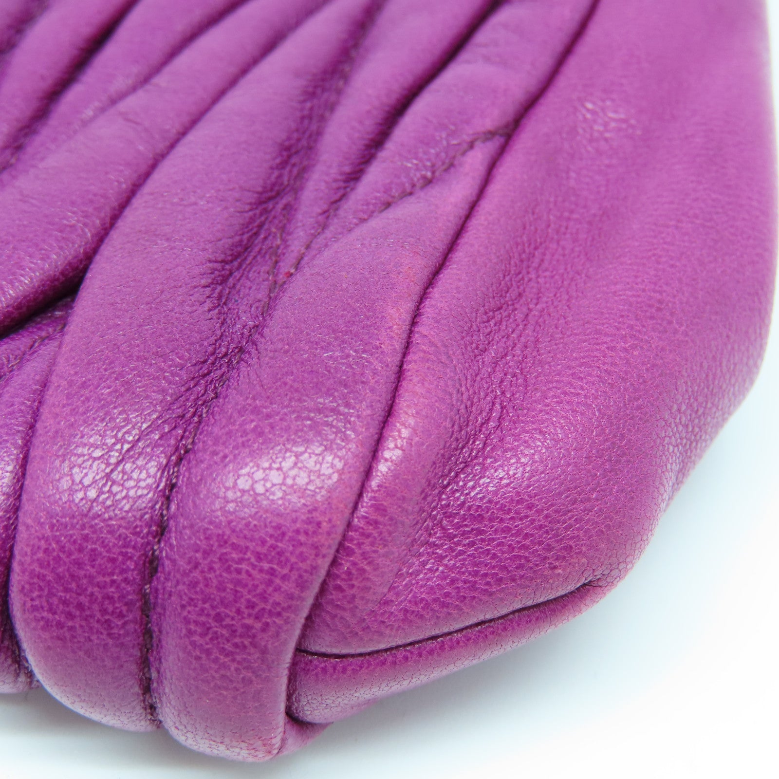 Miu Miu Sheepskin Leather Pouch Gold Buckle Clutch Purple