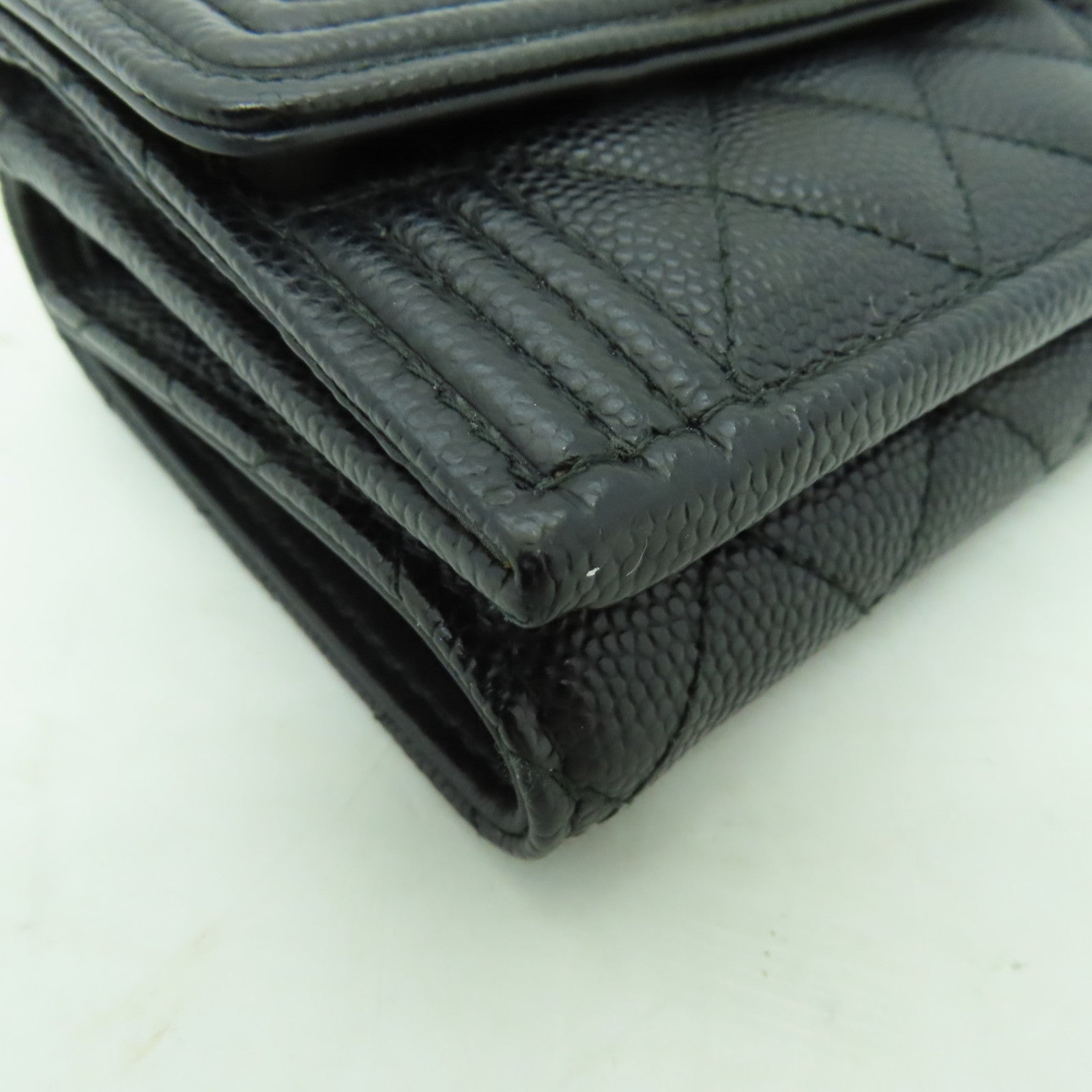 CHANEL 菱格Caviar皮革Boy Chanel Wallet金扣錢包黒色