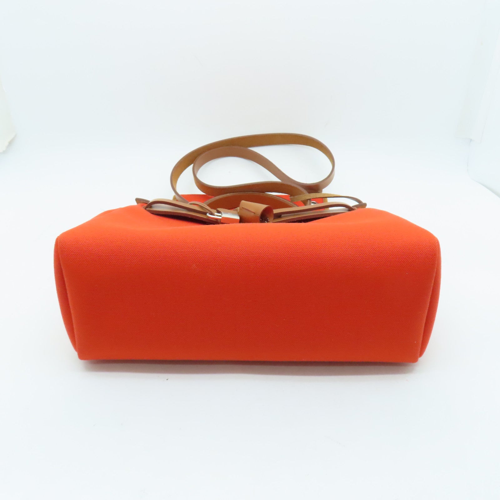 HERMES 【激減優惠】帆布Herbag PM銀扣手挽肩背兩用袋Mecano橙色