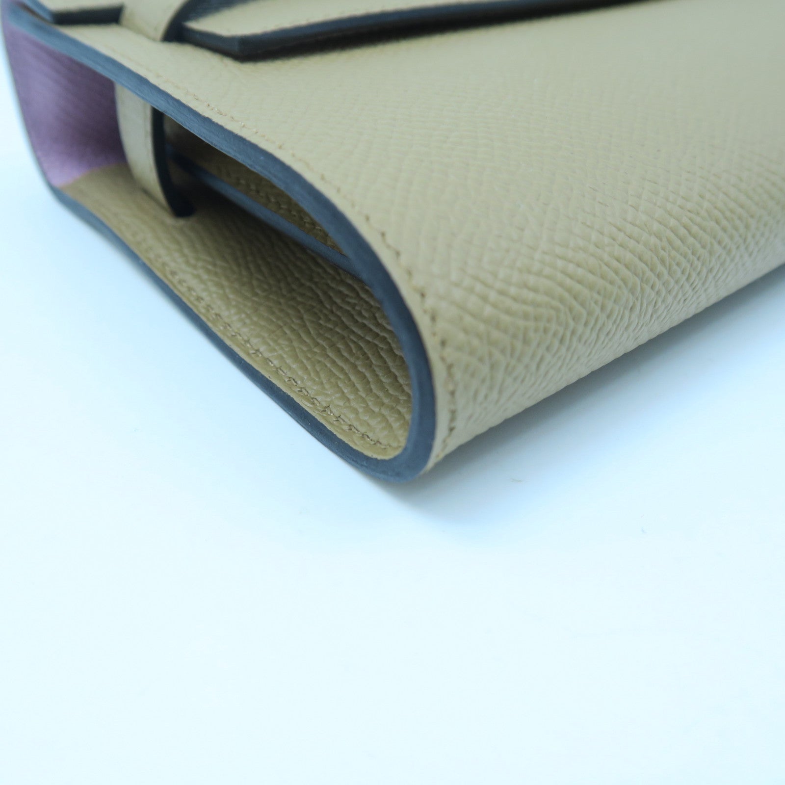 HERMES Epsom Leather Kelly To Go Gold Buckle Long Wallet Milk Tea/Mallow Purple