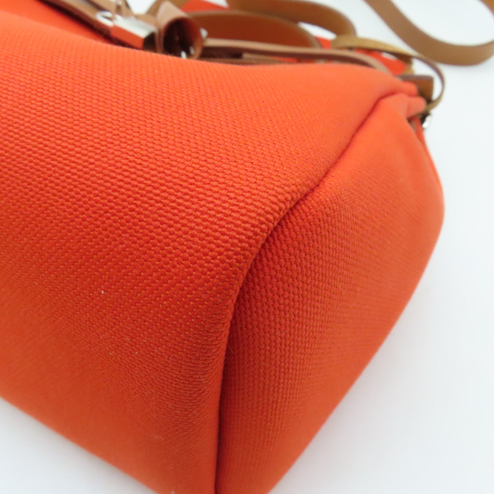HERMES 【激減優惠】帆布Herbag PM銀扣手挽肩背兩用袋Mecano橙色