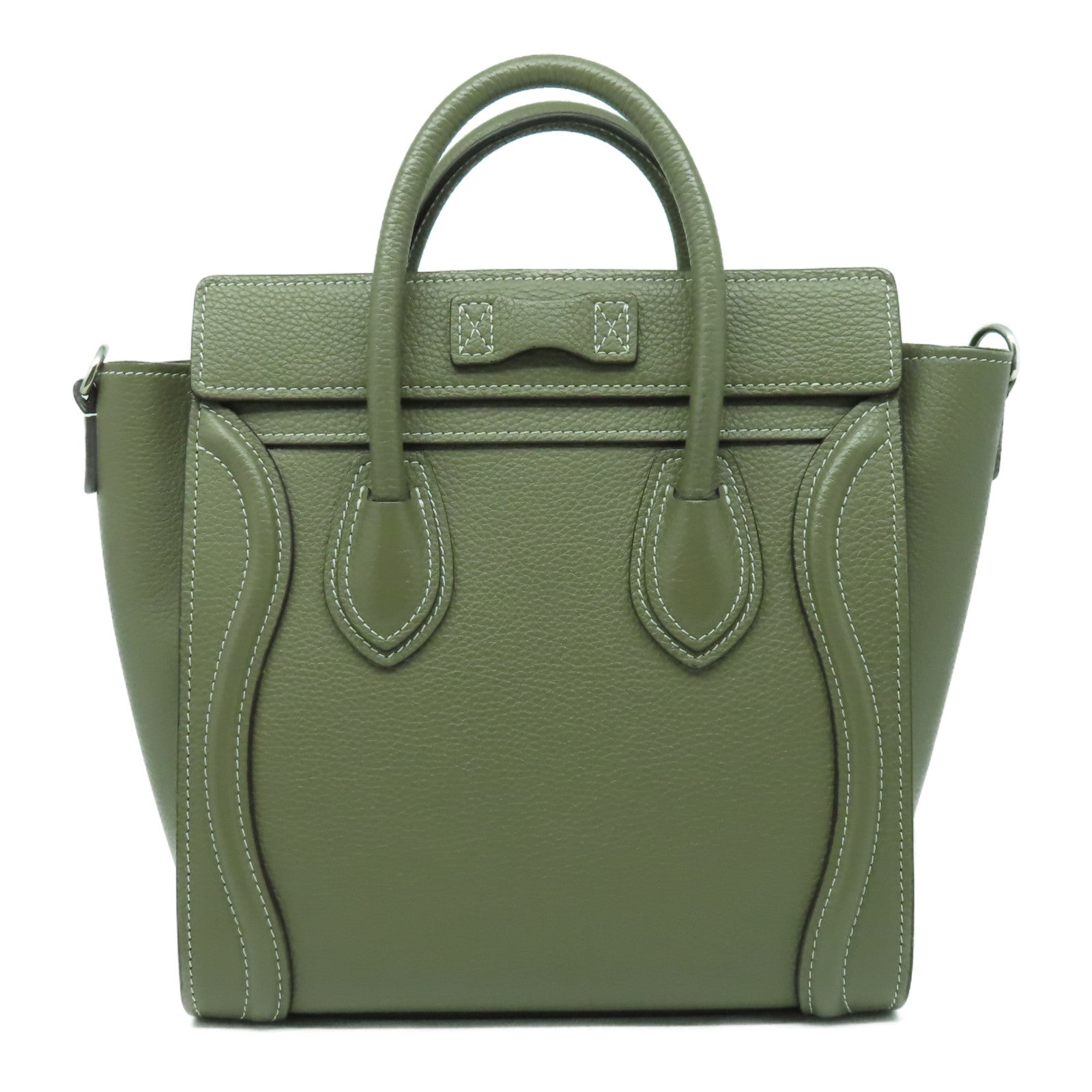 CELINE 牛皮皮革Nano Luggage銀扣手挽肩背兩用袋灰色