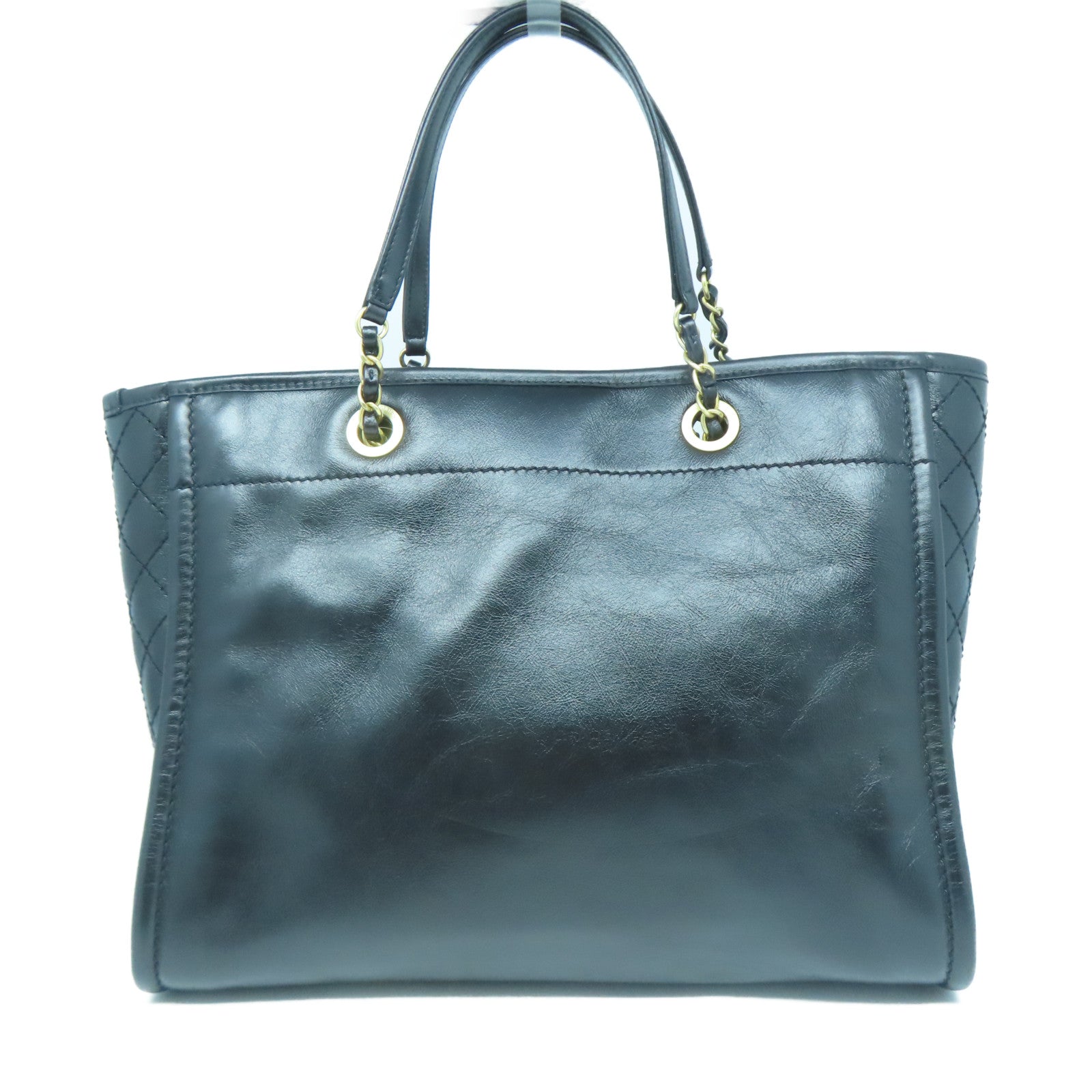 CHANEL 牛皮皮革Handbag金扣鏈帶肩背袋黑色