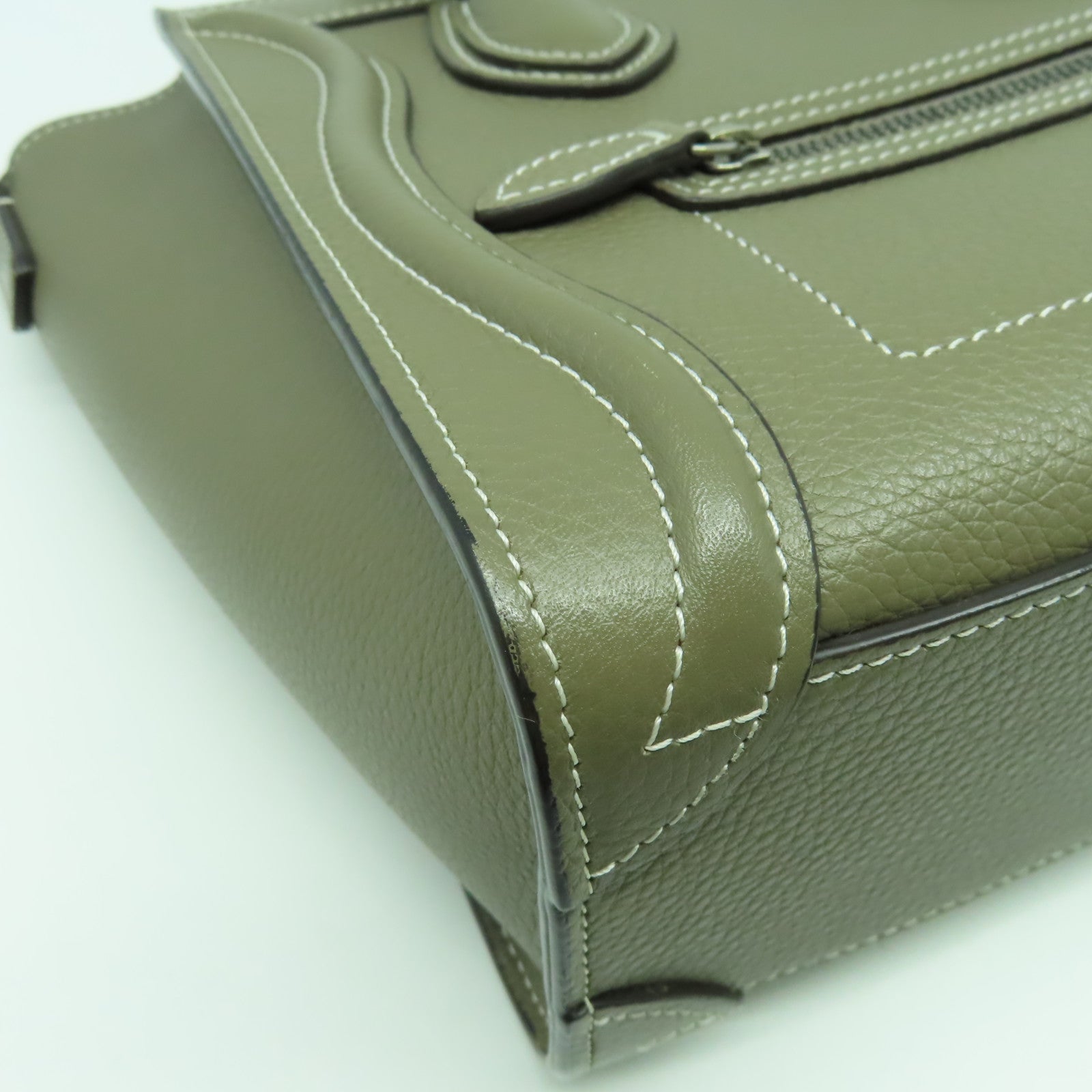 CELINE 牛皮皮革Nano Luggage銀扣手挽肩背兩用袋灰色