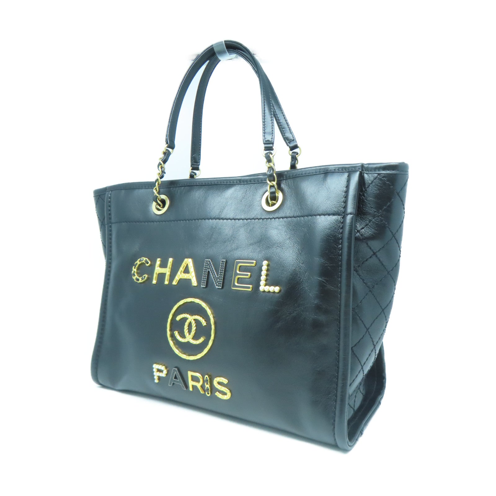 CHANEL 牛皮皮革Handbag金扣鏈帶肩背袋黑色