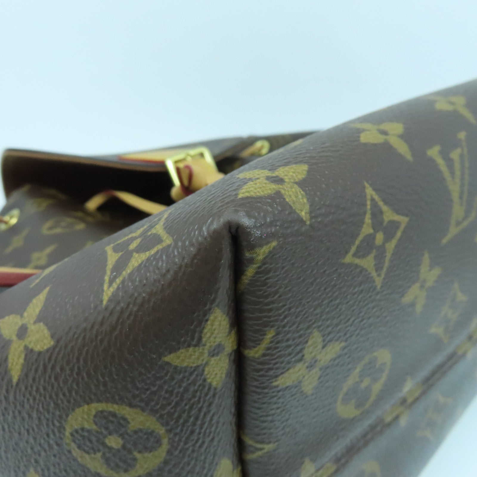 LOUIS VUITTON Monogram Montsuris PM Gold Buckle Backpack Brown