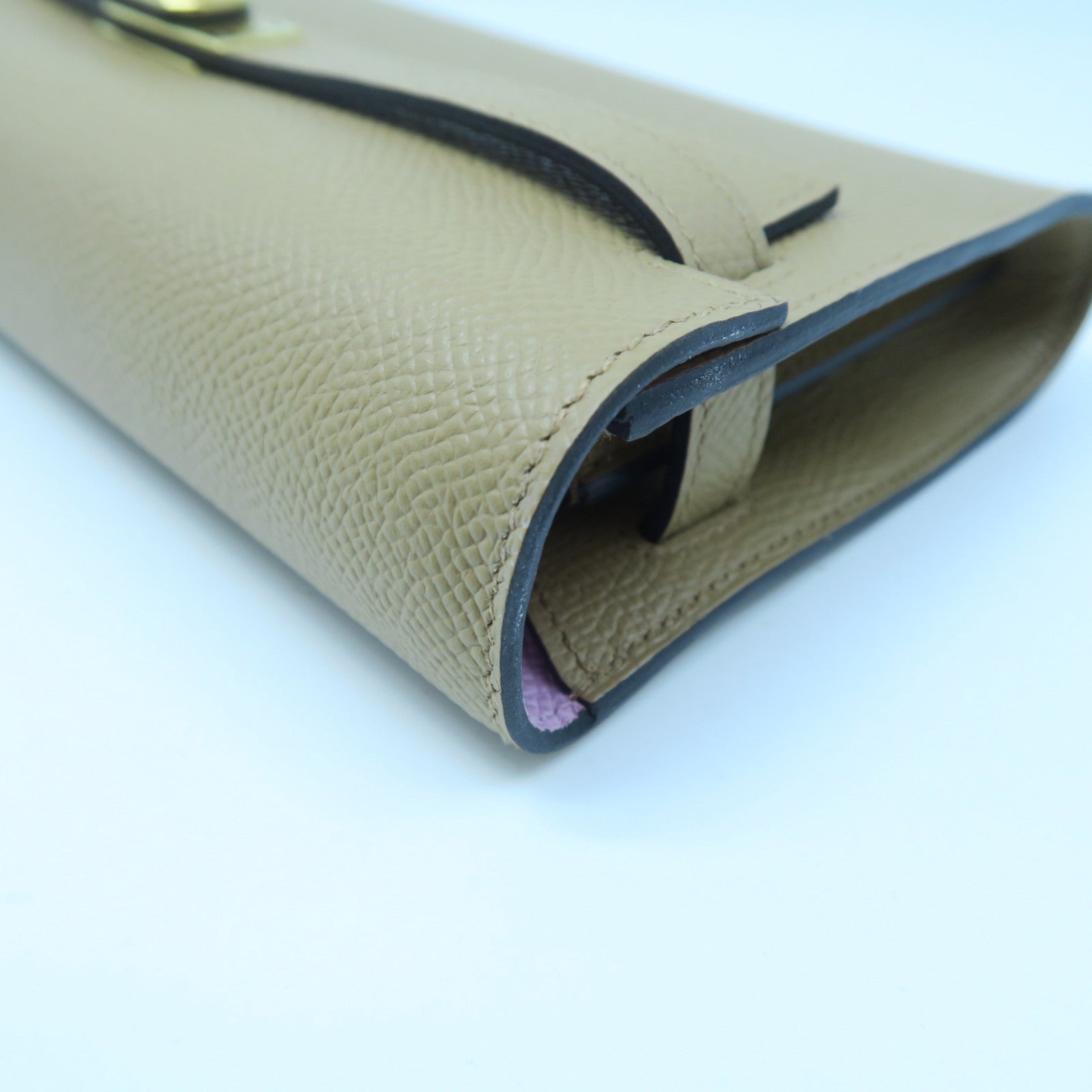 HERMES Epsom Leather Kelly To Go Gold Buckle Long Wallet Milk Tea/Mallow Purple