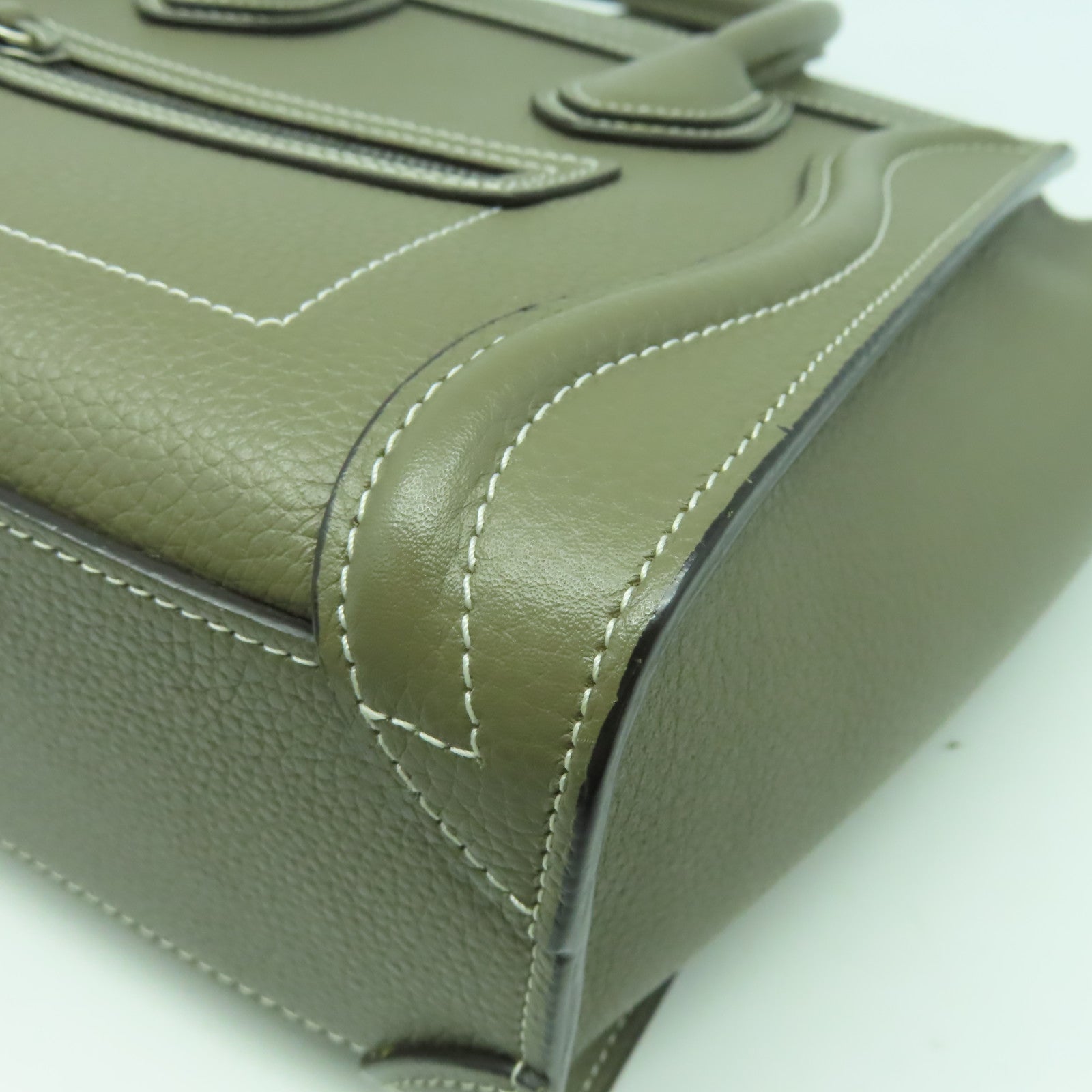 CELINE 牛皮皮革Nano Luggage銀扣手挽肩背兩用袋灰色