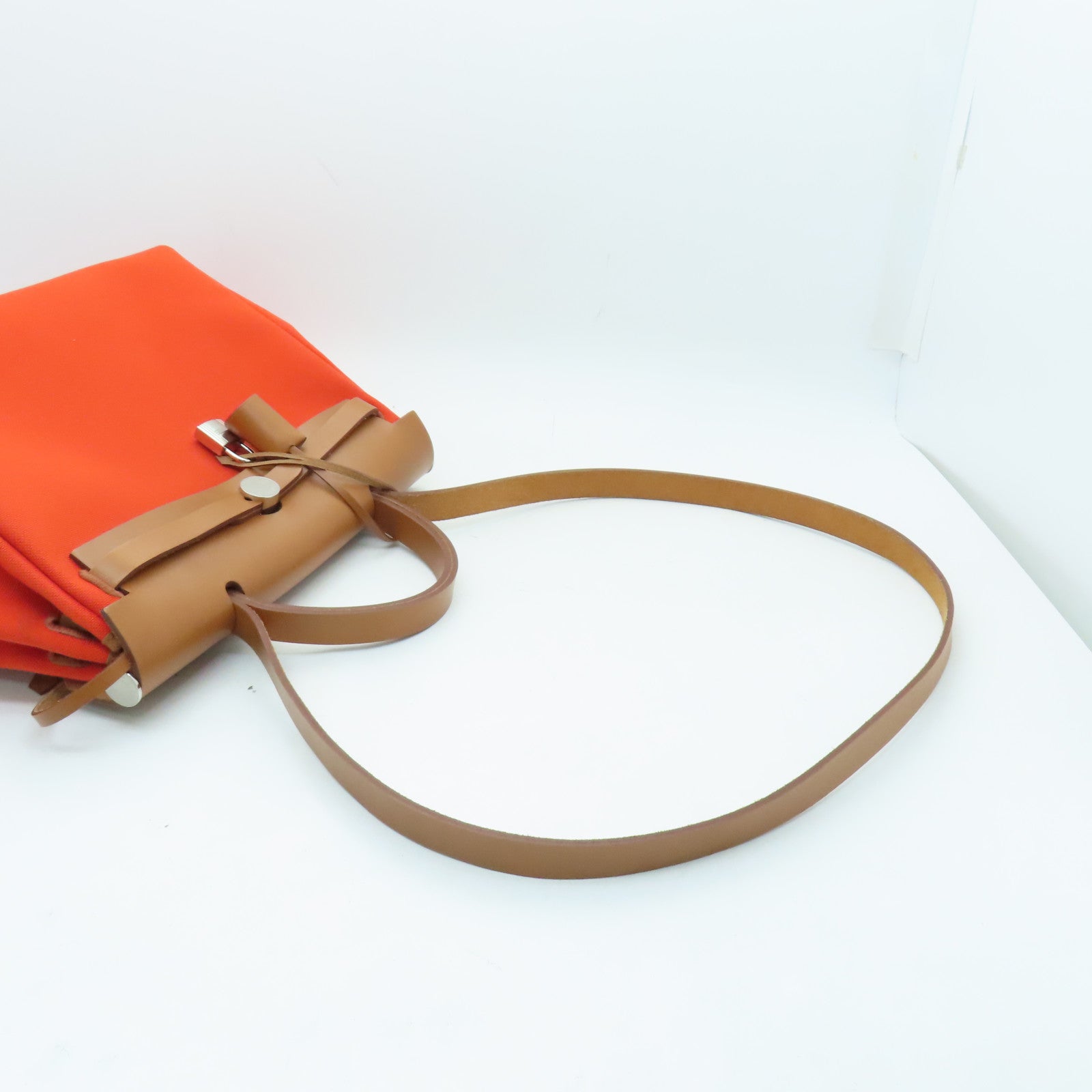 HERMES 【激減優惠】帆布Herbag PM銀扣手挽肩背兩用袋Mecano橙色
