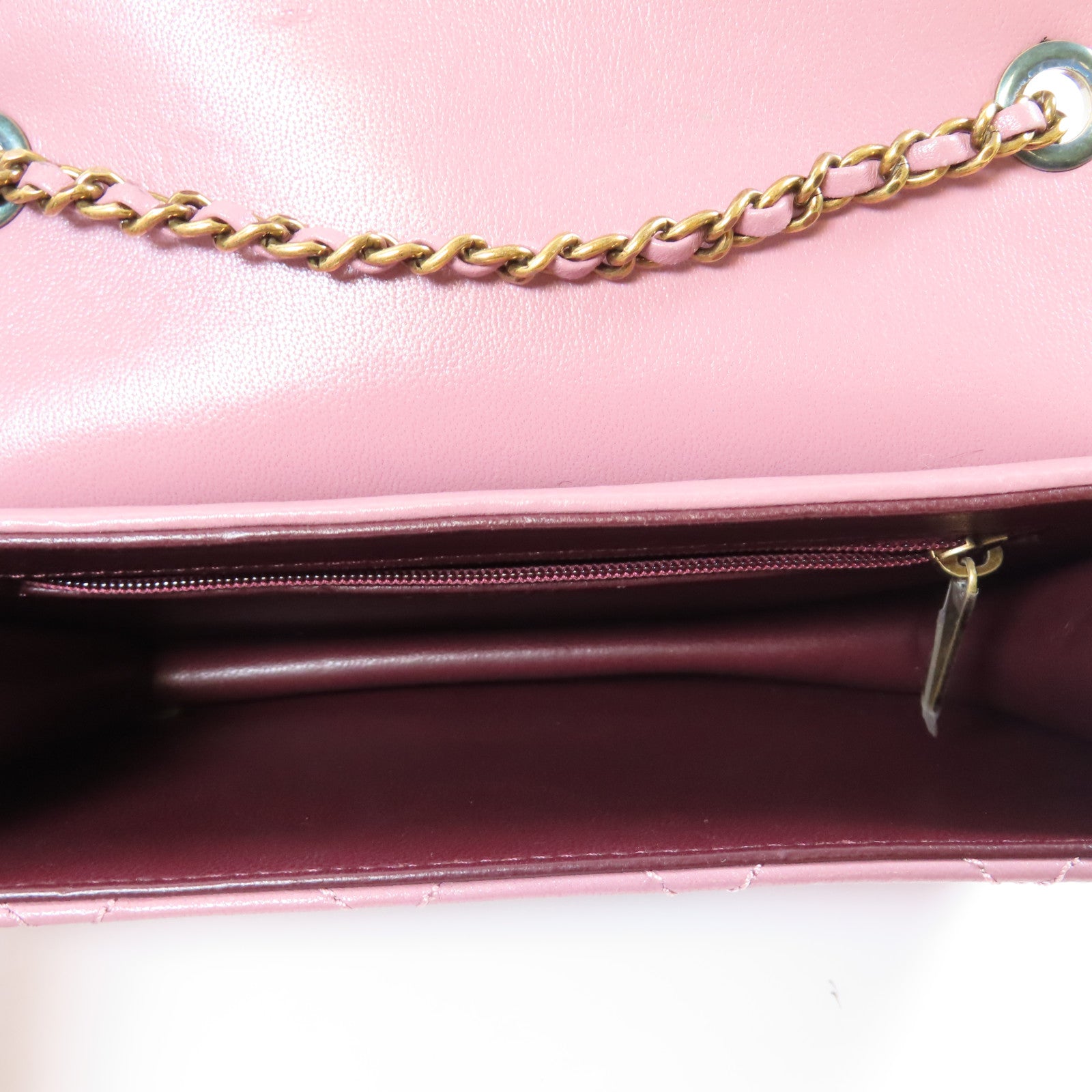 CHANEL 菱格牛皮皮革Chain Shoulder Bag金扣鏈帶肩背袋粉紅色