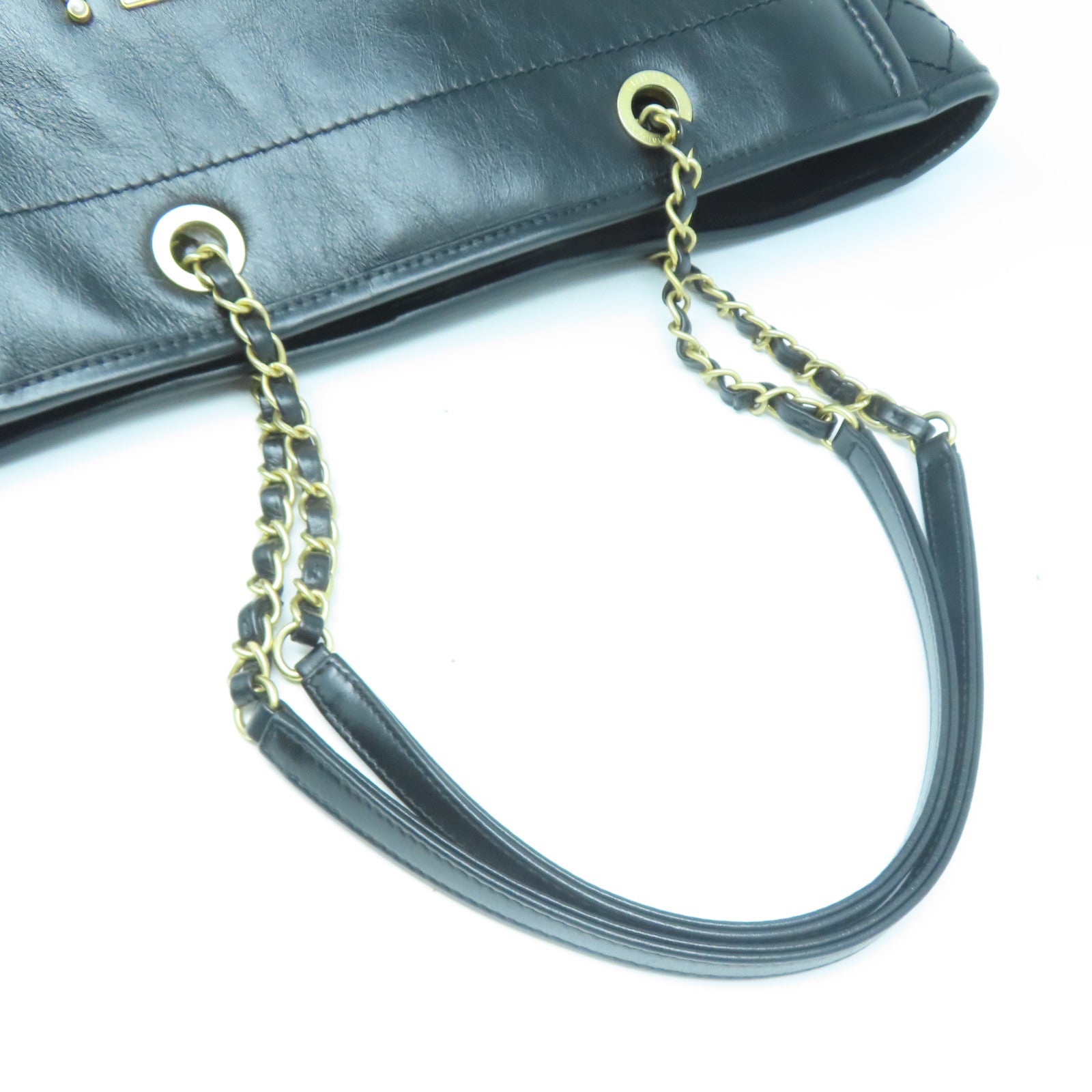 CHANEL 牛皮皮革Handbag金扣鏈帶肩背袋黑色