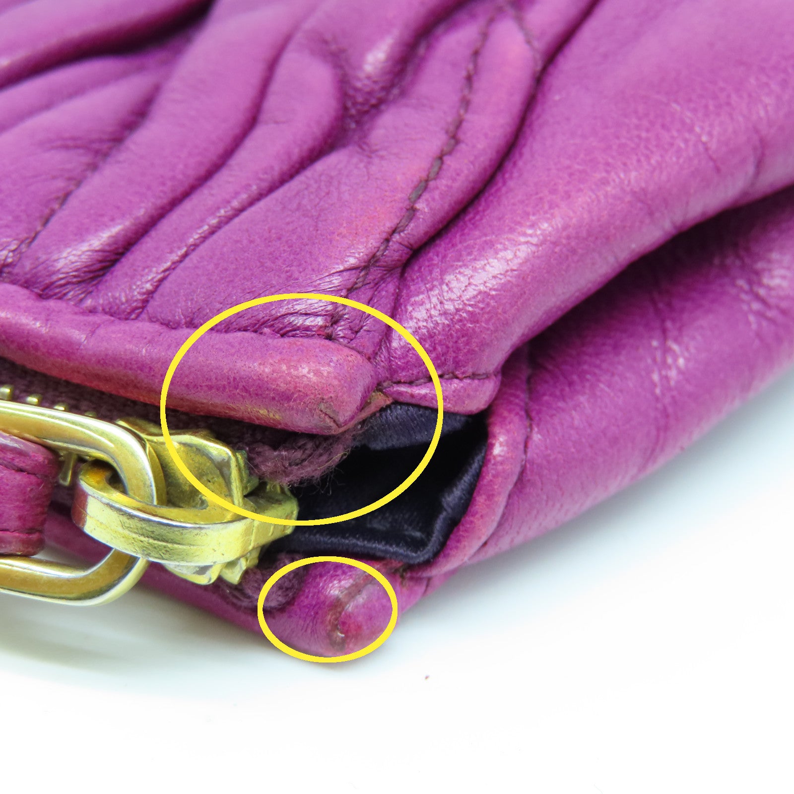 Miu Miu Sheepskin Leather Pouch Gold Buckle Clutch Purple